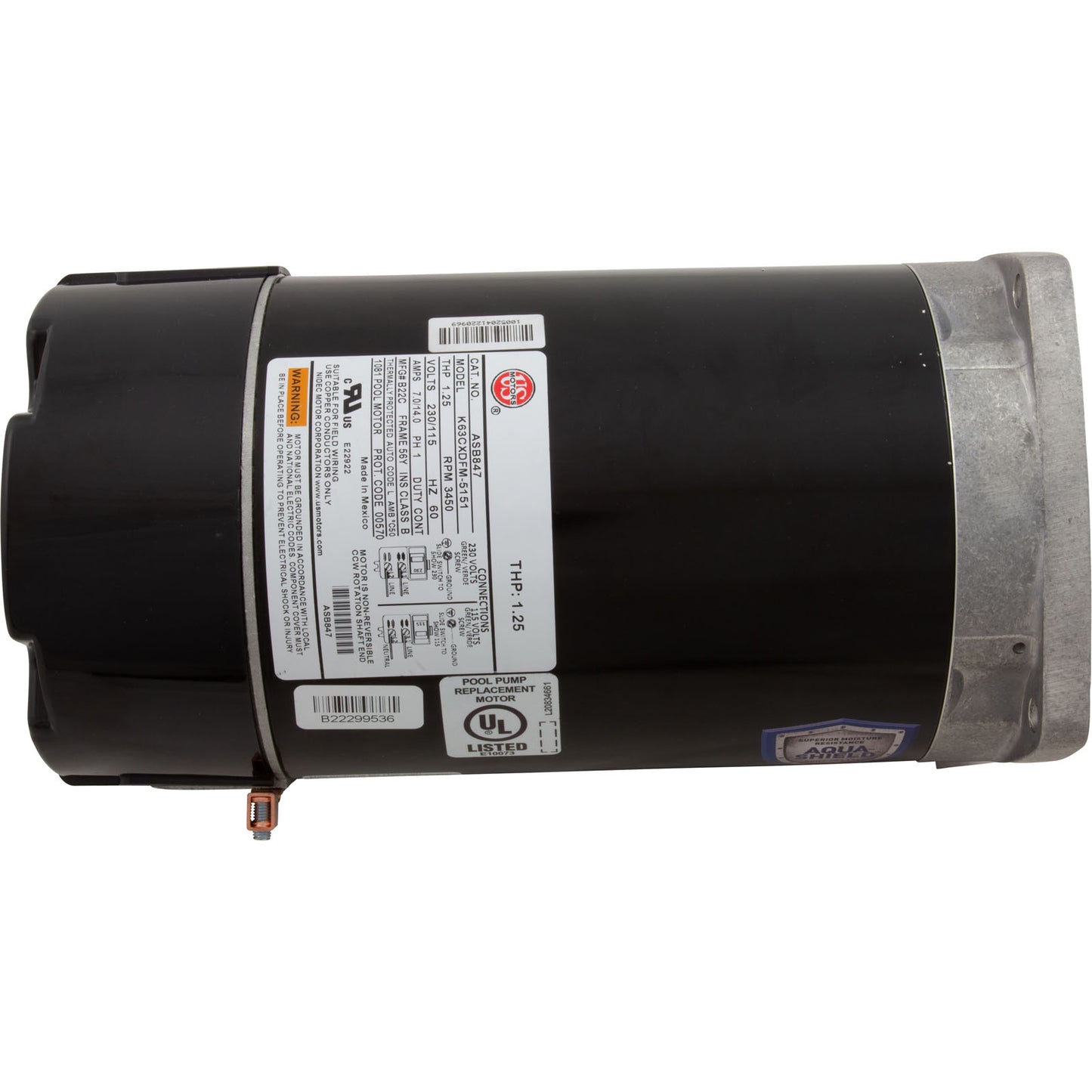 Motor, US Motor, 0.75hp, 115/230v, 56YFr, SQFL, Full Rated