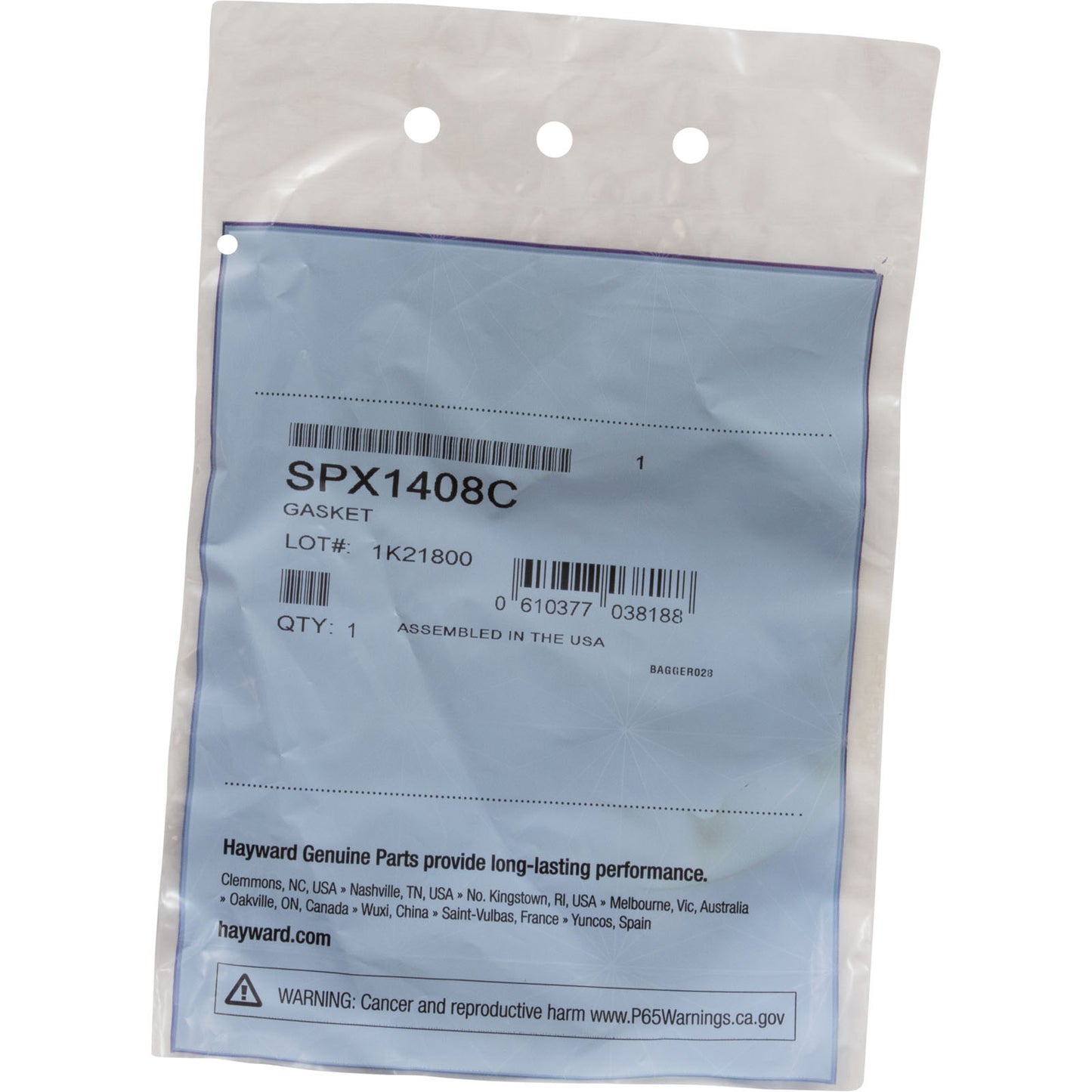 Gasket, Hayward, 2-1/4"id, 3-7/16"od, Inlet Fitting