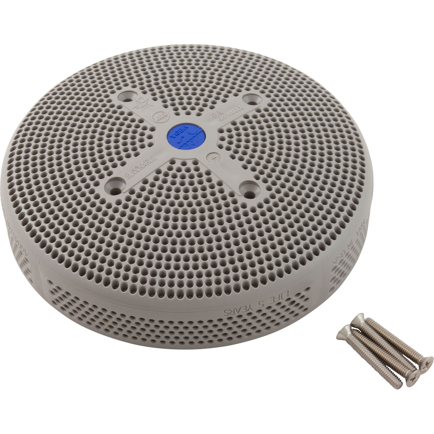 Suction Cover, HydroAir Repl, 6", 224gpm, w/Screws, Lt Gray