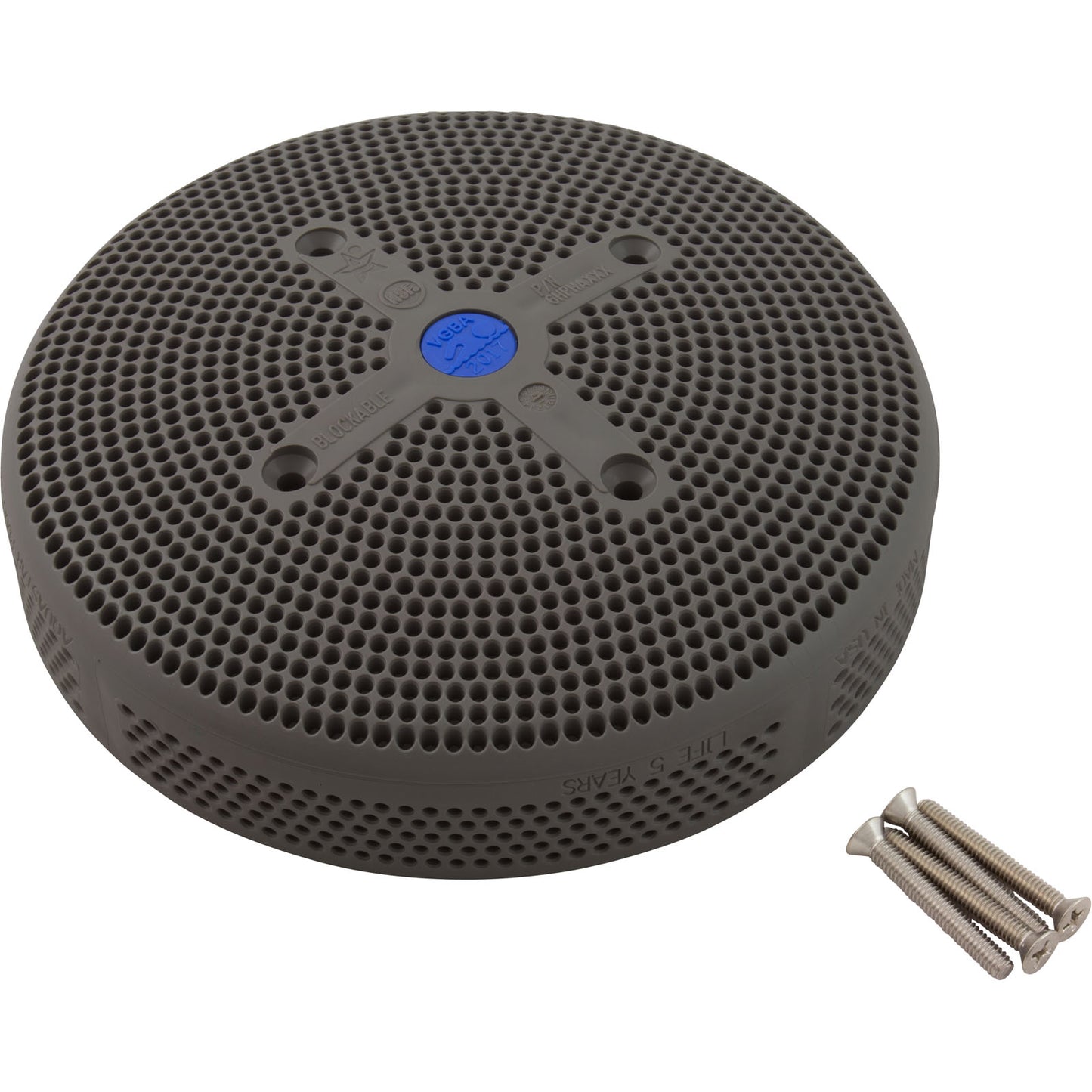 Couvercle d'aspiration, HydroAir Repl, 6", 224 gpm, avec vis, gris foncé