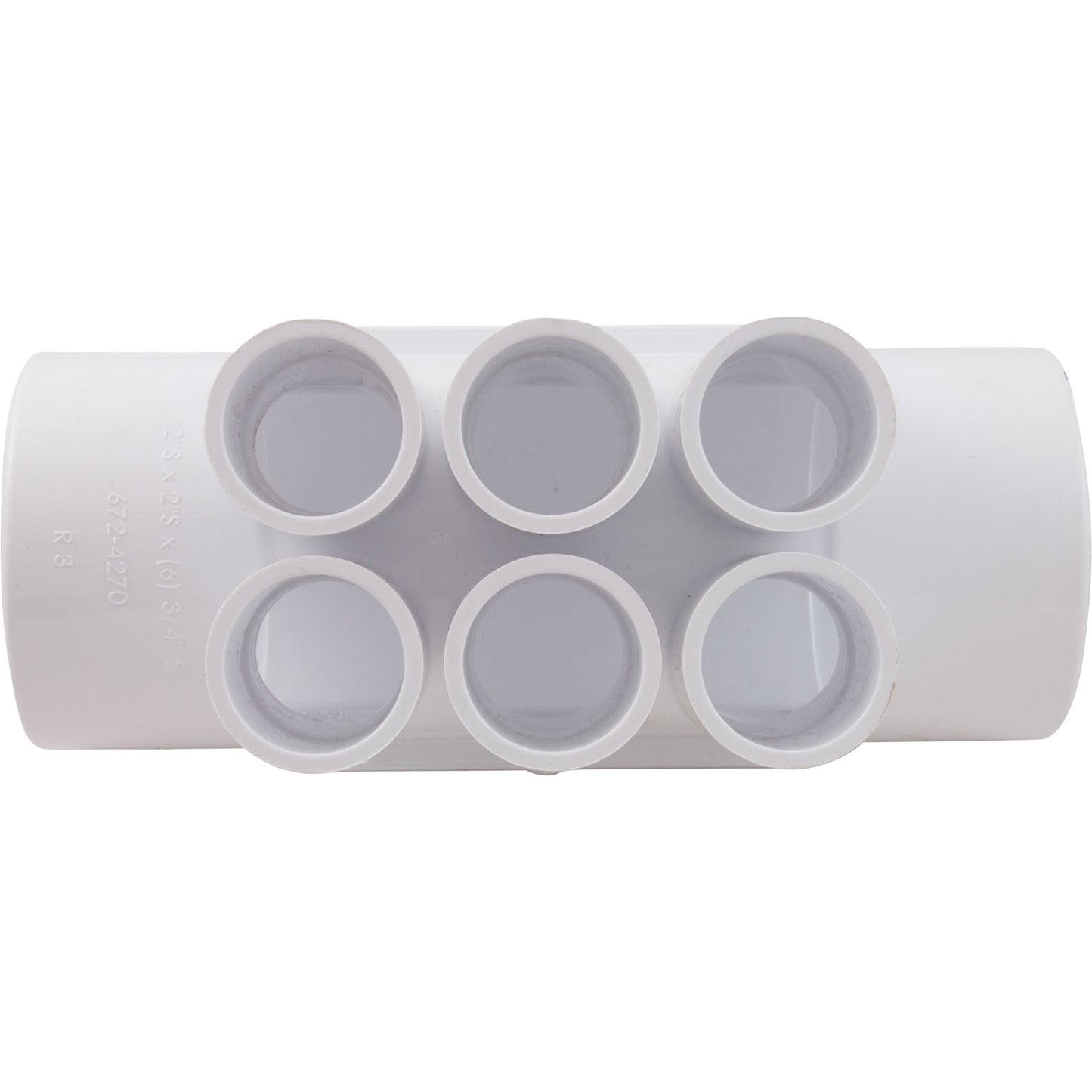 Manifold, 3/4" Slip, 6 Port, Flow Thru, 2" Slip x 2" Slip