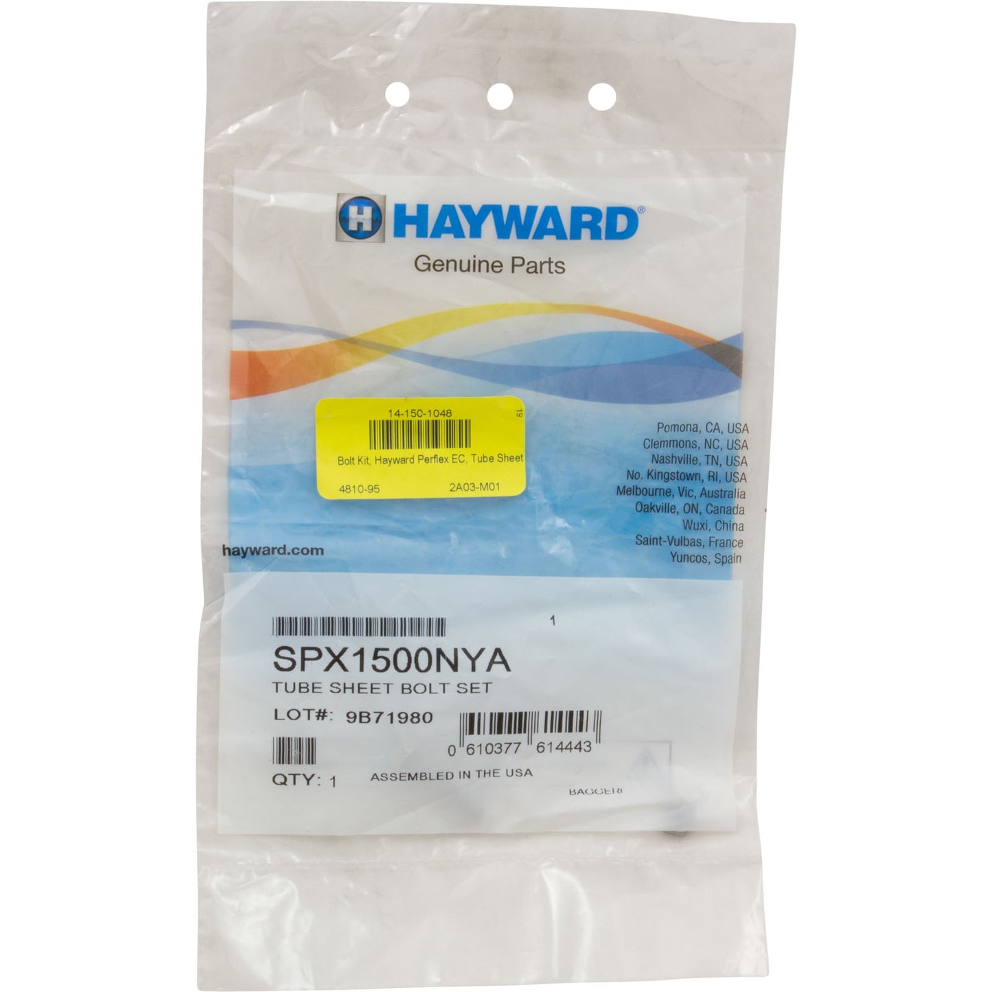 Kit de pernos, Hayward Perflex EC, placa de tubo