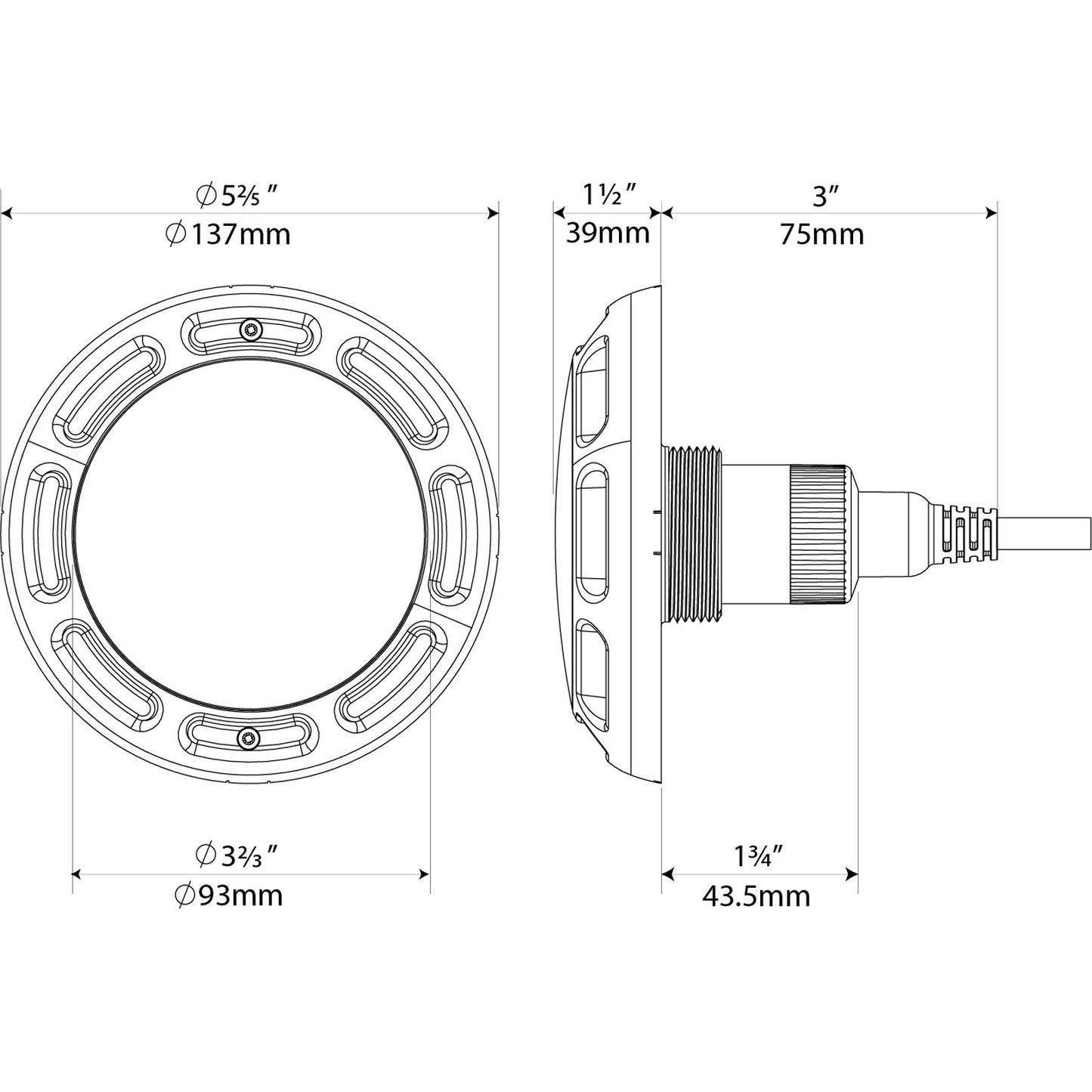 Lámpara sin nicho PAL EvenGlow, 12 V CC, luz blanca fría, cable de 80 pies