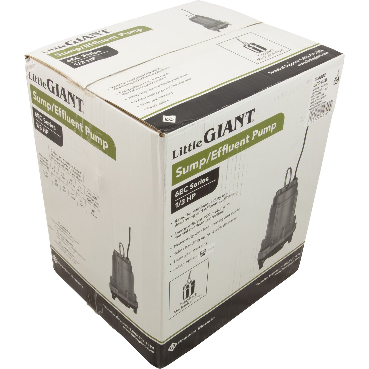 Pump, Sump, Little Giant 6EC-CIM, 115v, Plastic Base, 20ft Cord