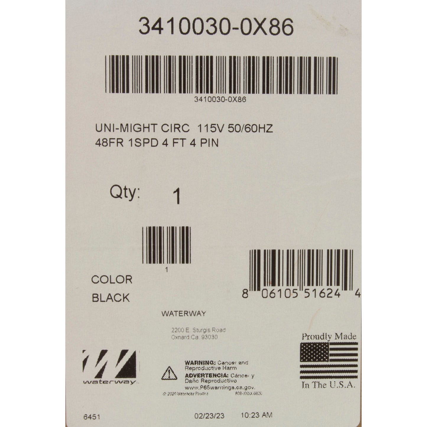 Motor, Waterway Uni-Might Cir, 115v, 1-Spd, 48Fr, 50/60Hz