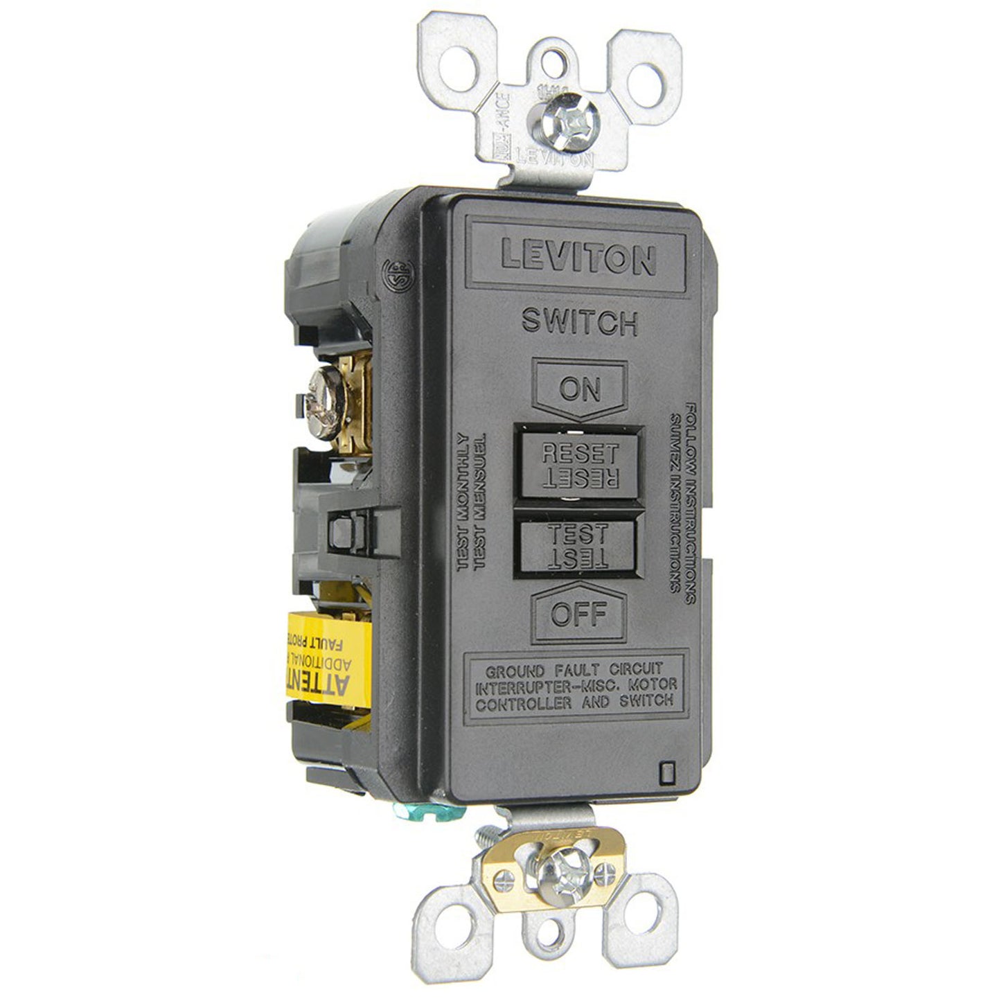 GFCI, Leviton, 20A, SPST, Deadfront, Black