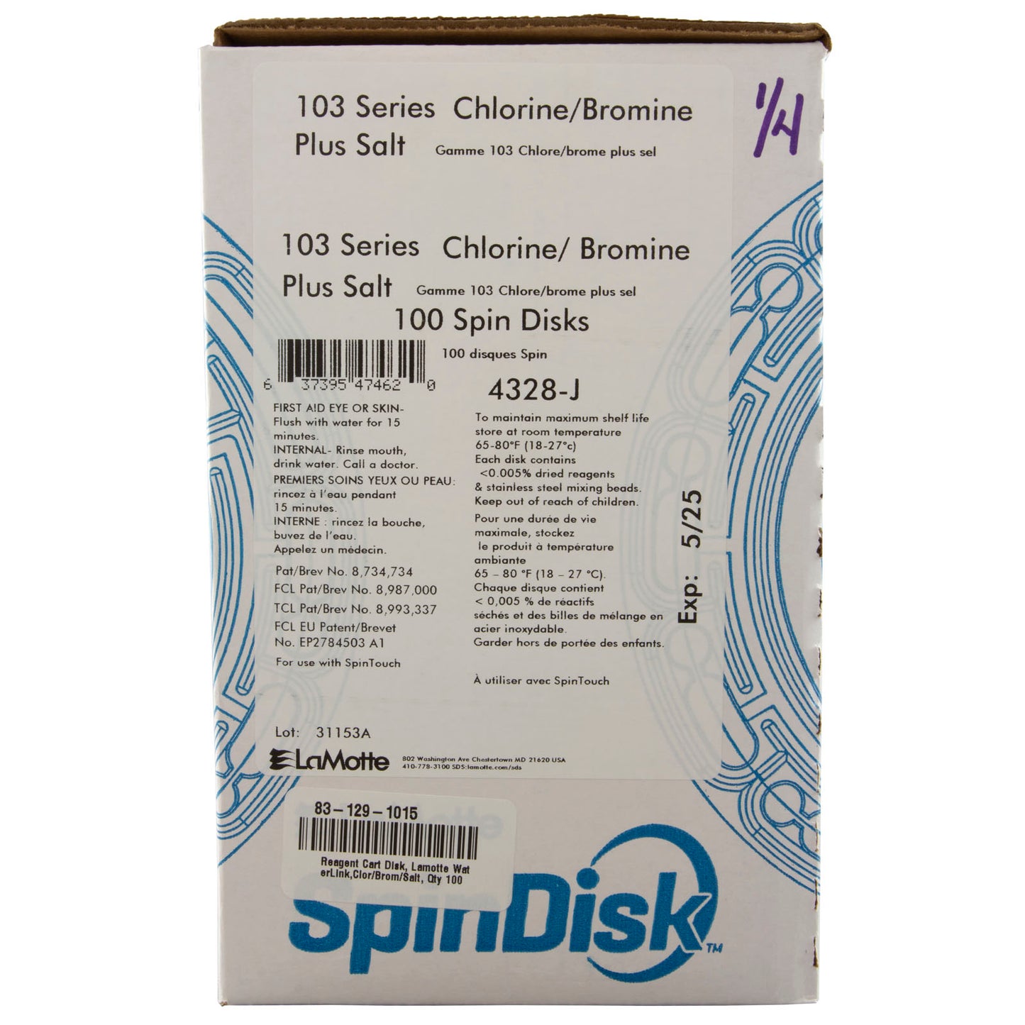 Disco de cartucho de reactivo, Lamotte WaterLink, cloro/bromo/sal, cantidad 100