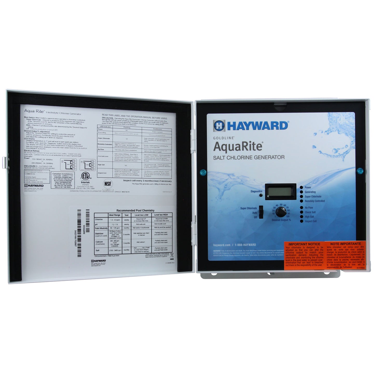 Generador de cloro salino, Hayward AquaRite, 25 000 libras, con TCell