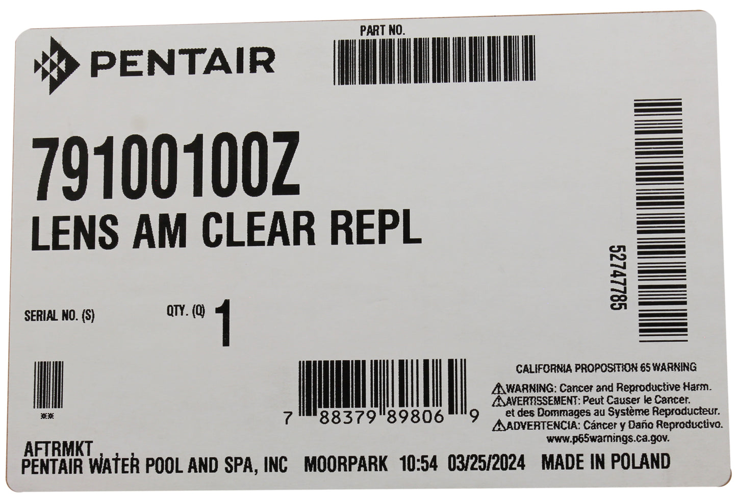 Light Lens, Pentair, Amerlite, Clear