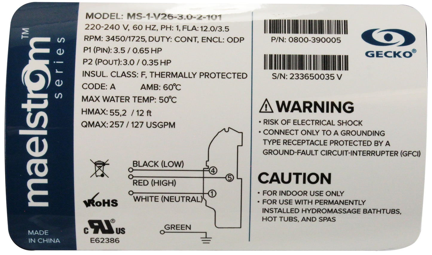Pump, Aqua Flo Maelstrom, 2.0hp, 230v, 2-Spd, 56fr, 2", OEM