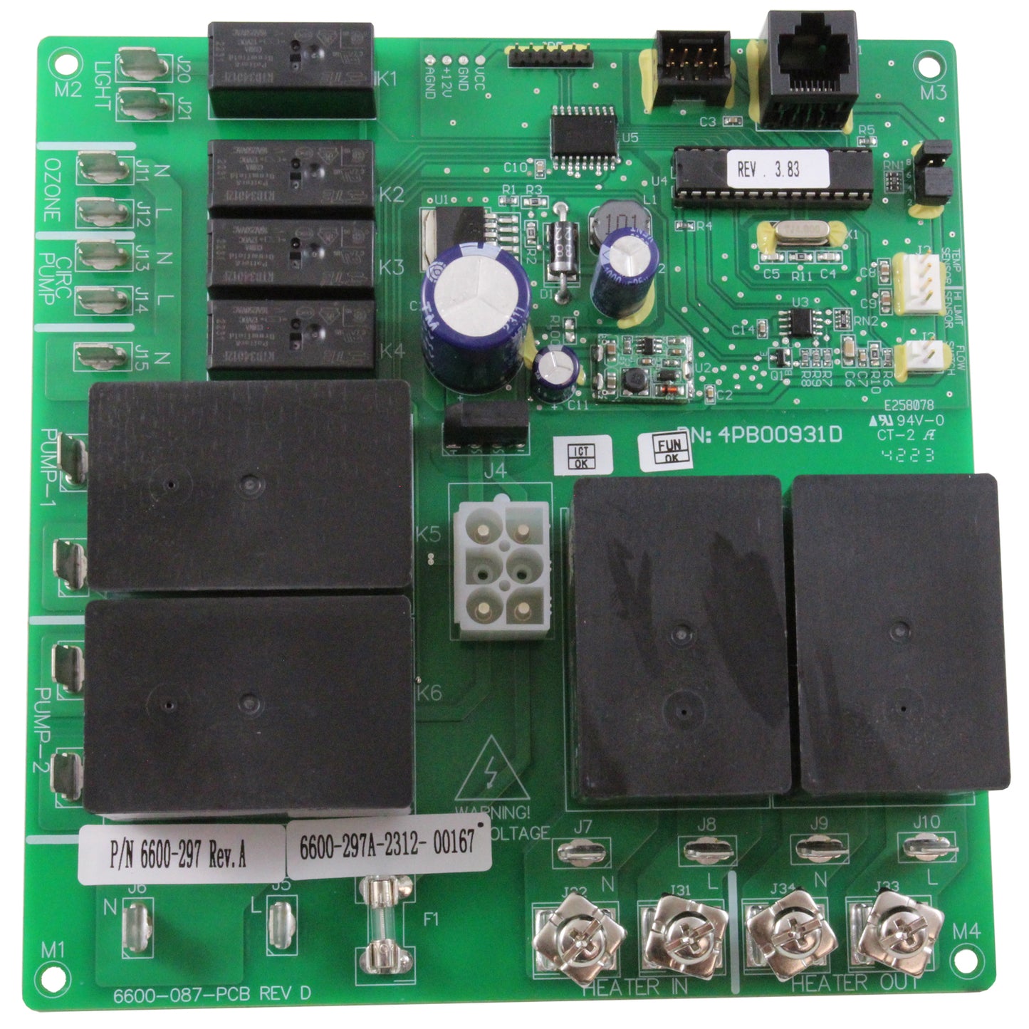 Placa de circuito impreso, Jacuzzi J300, 2 bombas, 230 V, 50/60 Hz