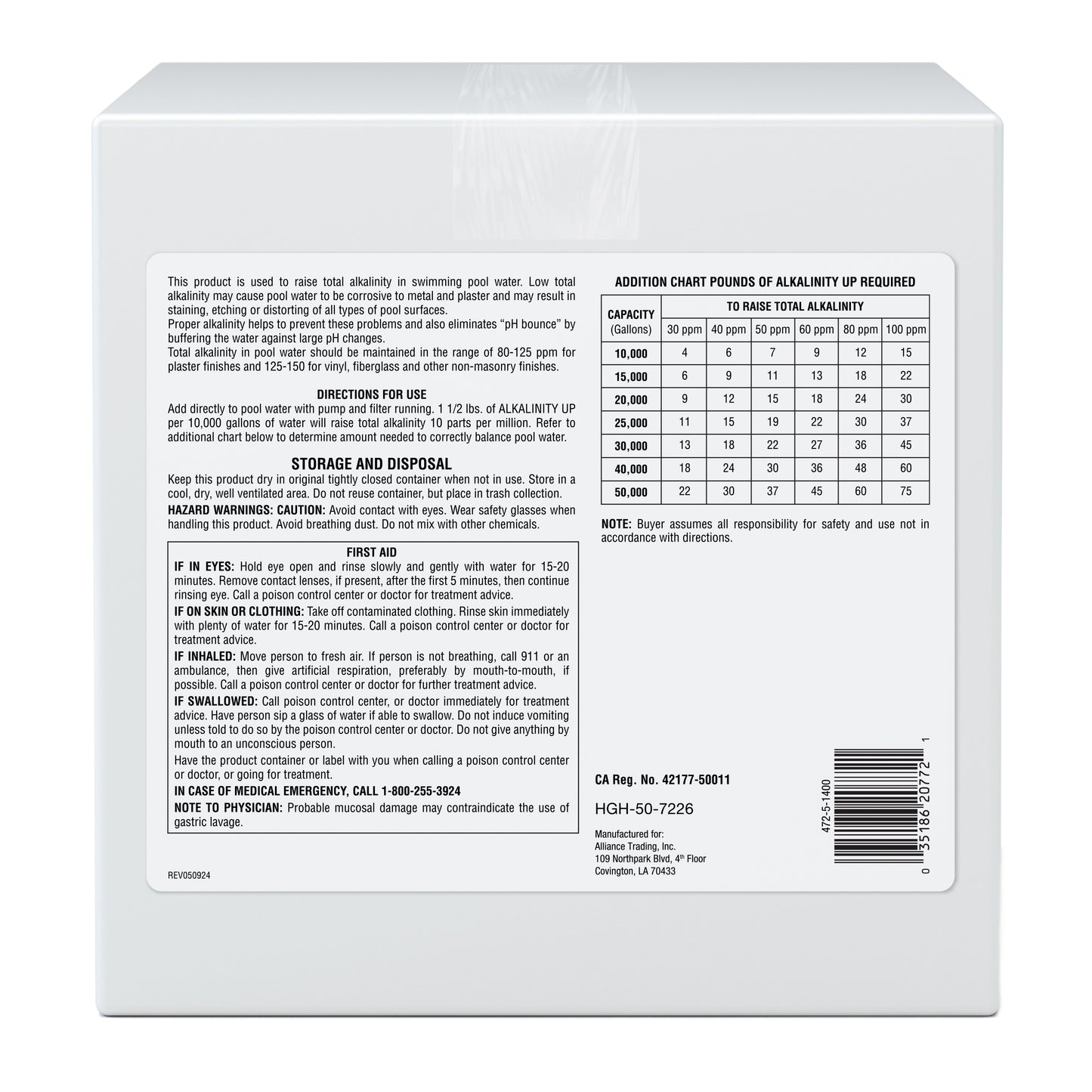 Pool Season 47251400 25 lbs Alkalinity Up Box