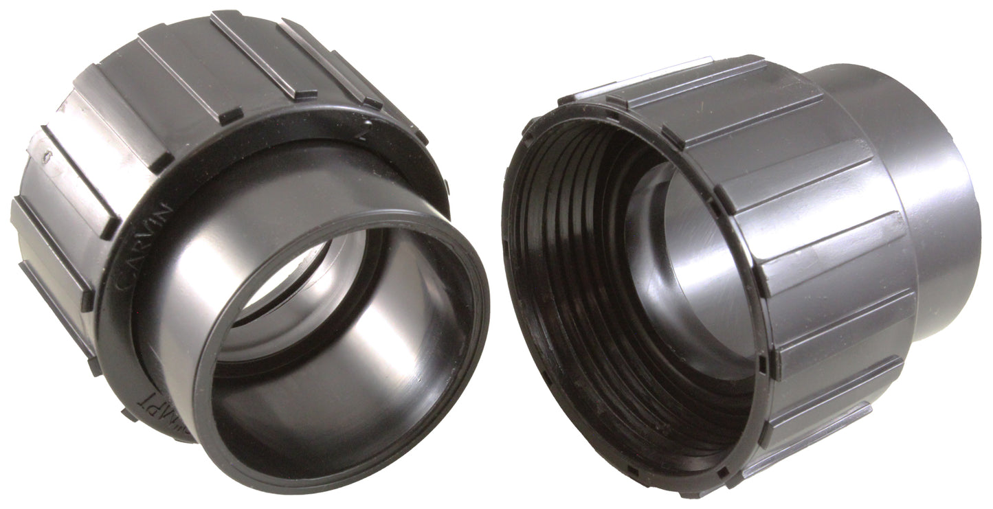 Pump Union, Qty 2, Carvin, 1-1/2"fbt x 1-1/2"s, Black