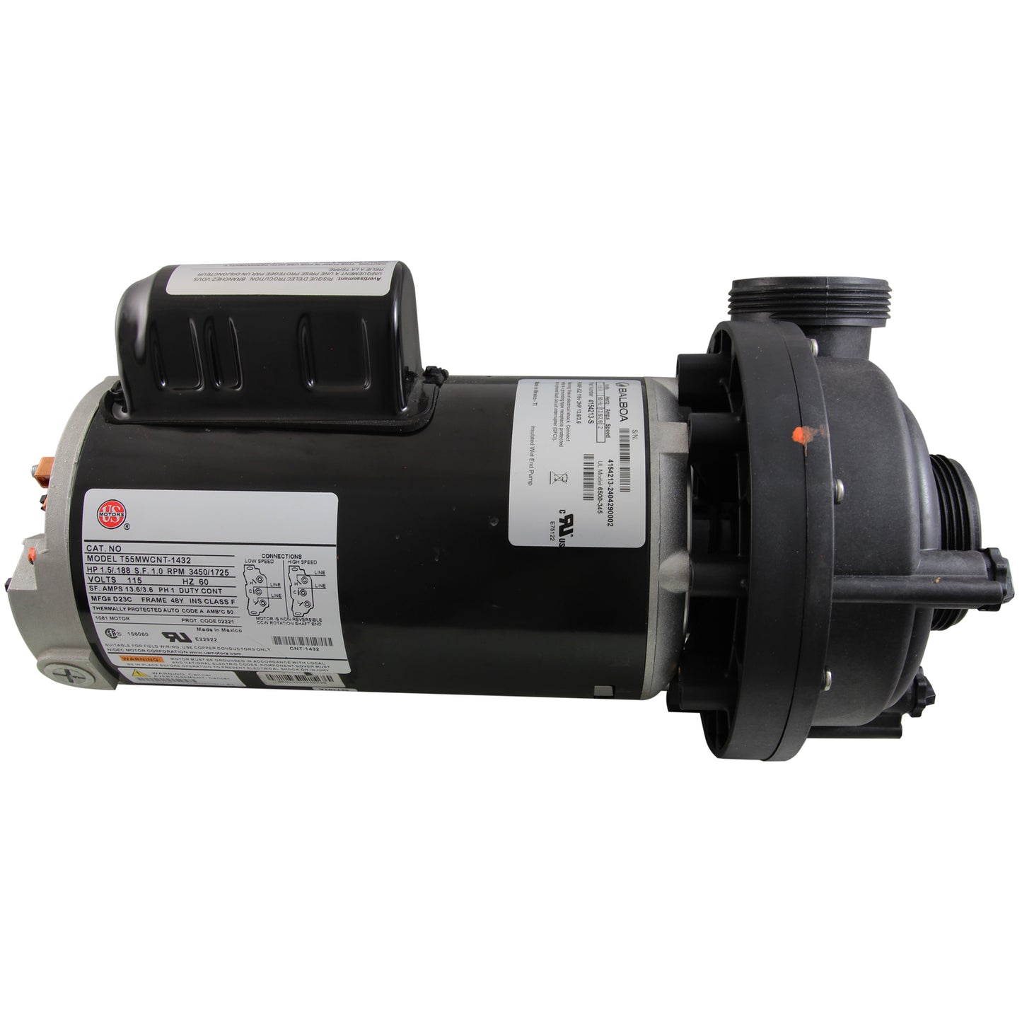 Pump, Balboa, 115V, 1.5HP, 2-Spd, 13.6A/3.6A, 2", Bracketless