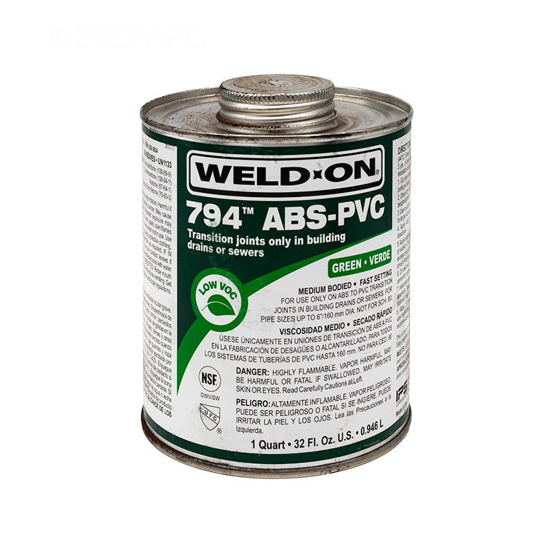 1 Qt Green PVC/ABS Cement, Applicator Cap, 10273