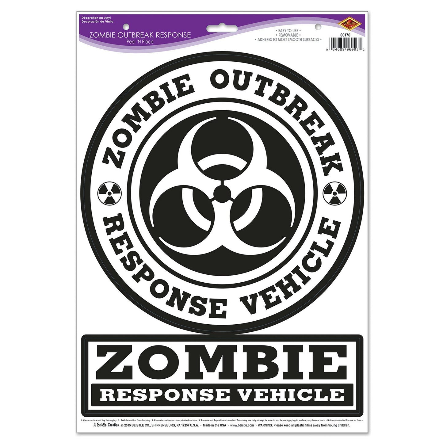 Peel 'N Place Zombie Outbreak Response Car Stickers