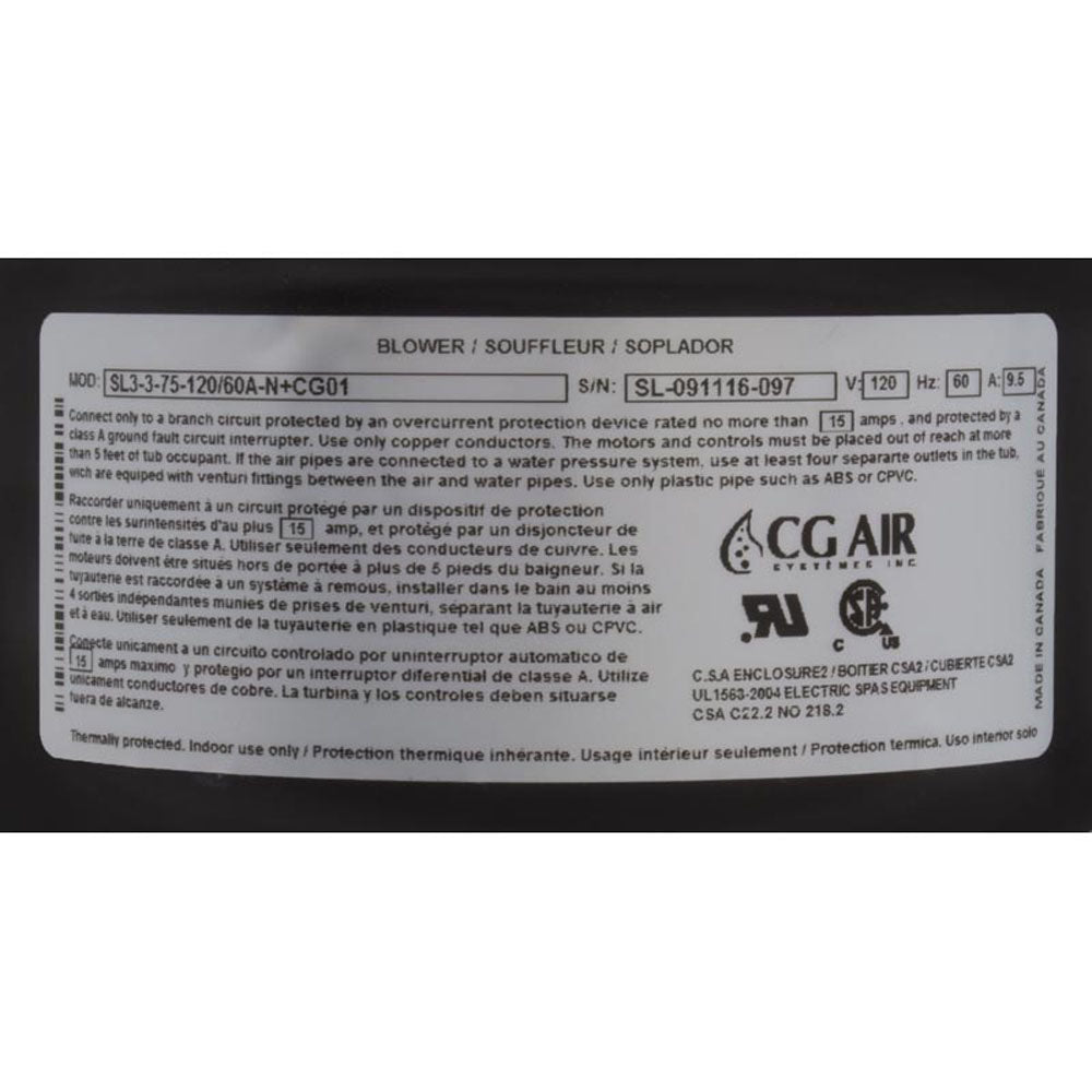 Blower, Silver, 3 Sp, 750W Motor, 120V/60Hz, 1-1/4" Adaptor