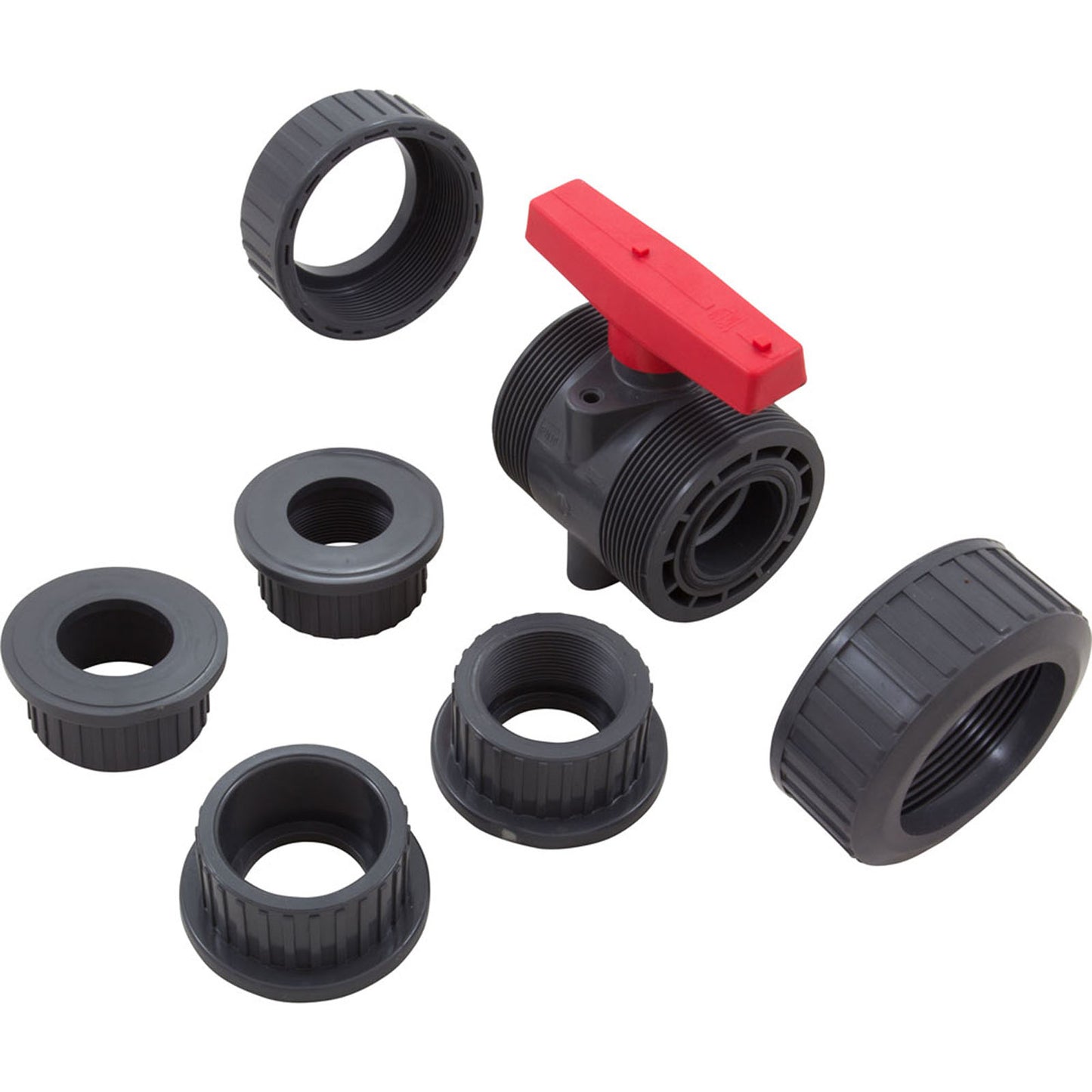 Válvula esférica True Union gris de 2" de PVC y EPDM con rosca interior y exterior