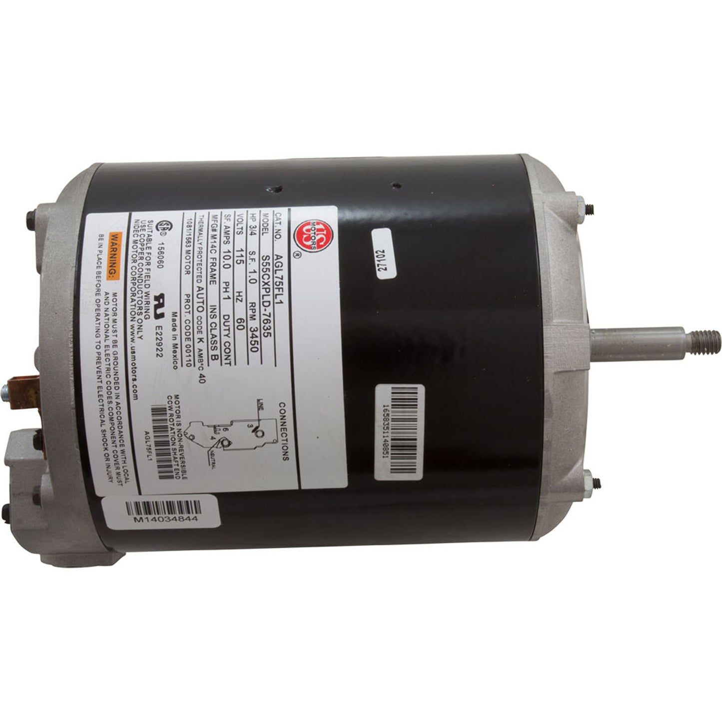 Motor, Nidec/US Motor, 0.75hp, 115v, 1-Speed, 48Y Frame