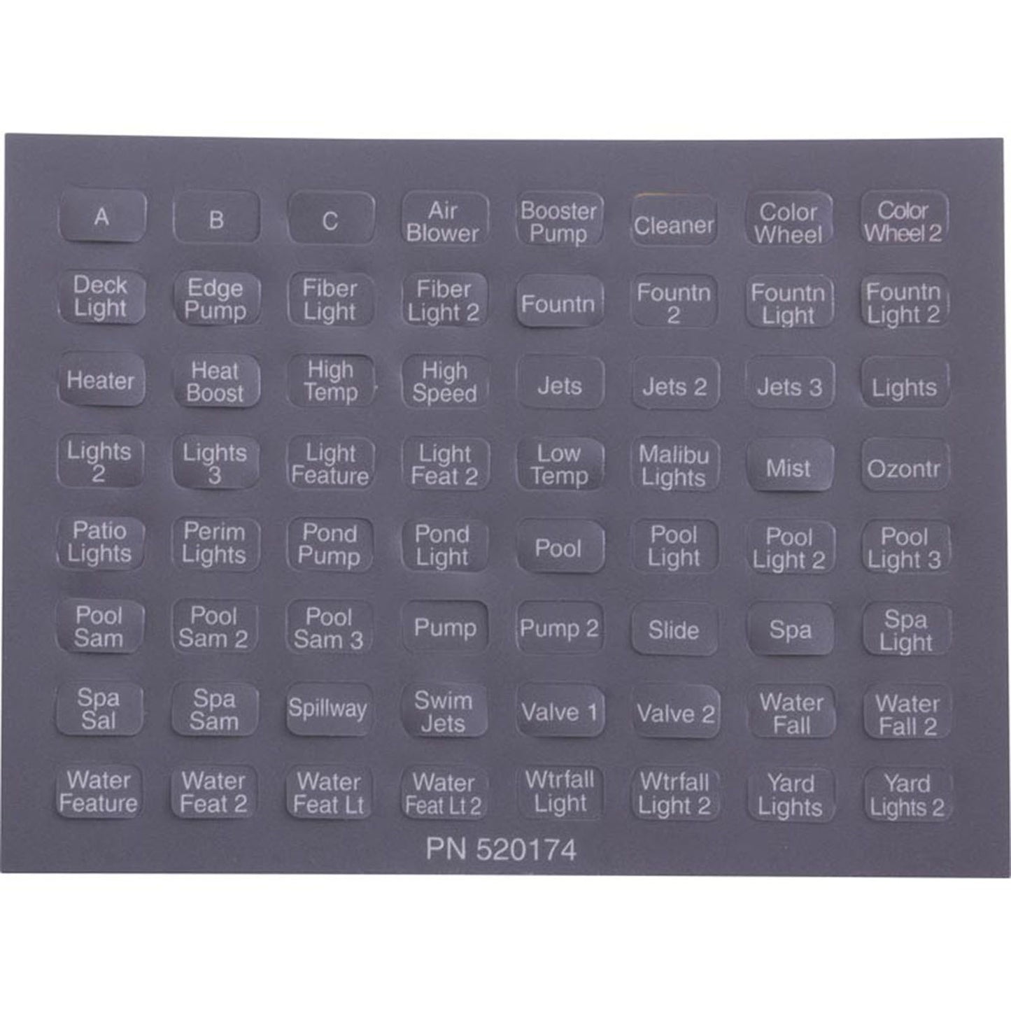 Label, Pentair, IntelliTouch®, iS10, Set of 10