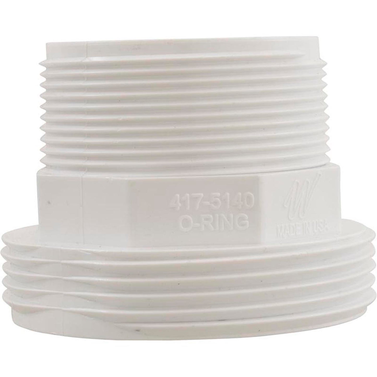 Cola de tubo macho de 2" con contrafuerte y 2" con rosca macho, color blanco