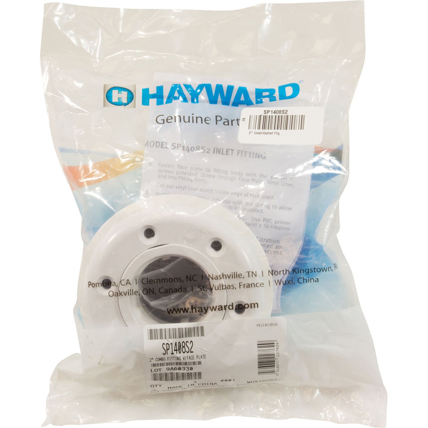 Inlet Fitting, 2"s, PVC, For Vinyl, w/ Face Plate