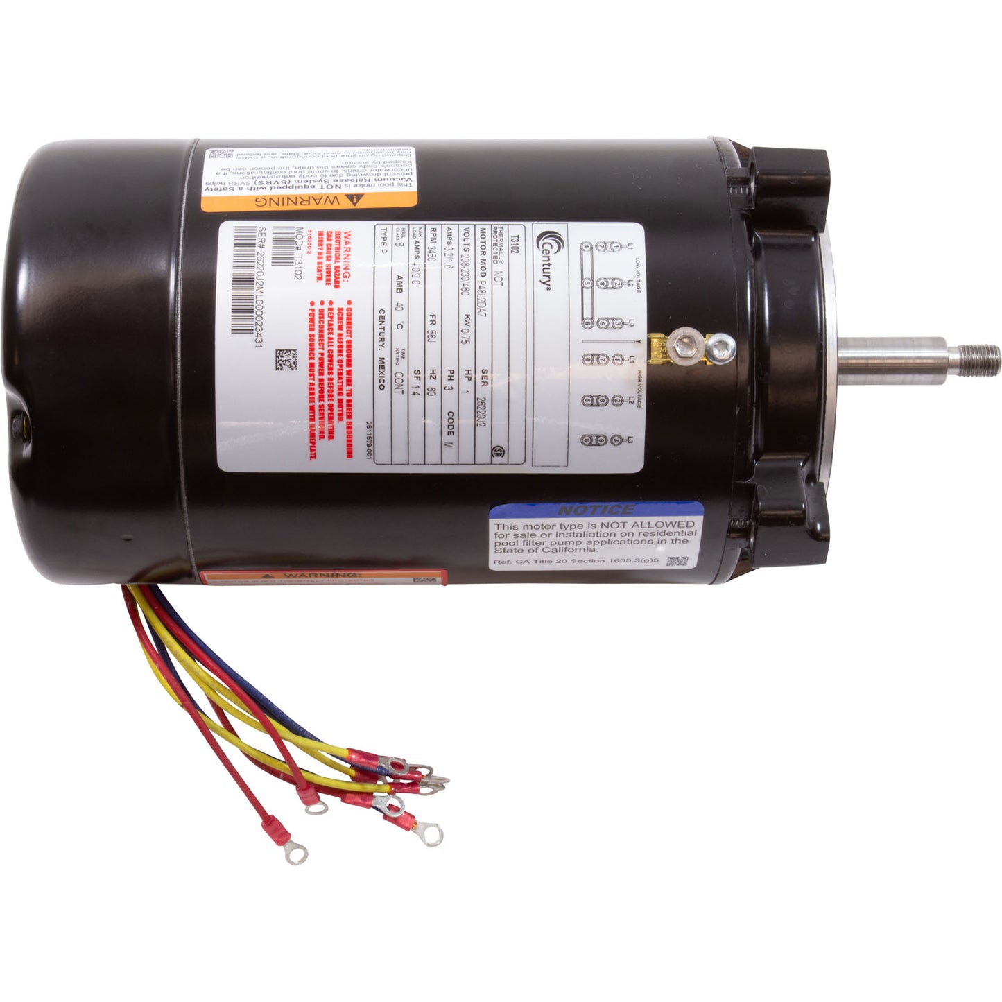 Mtr, Cent, 1Hp, 208-230/460V, 3Ph, 1-Sp, Sf1.4, 56Jfr 3450Rpm