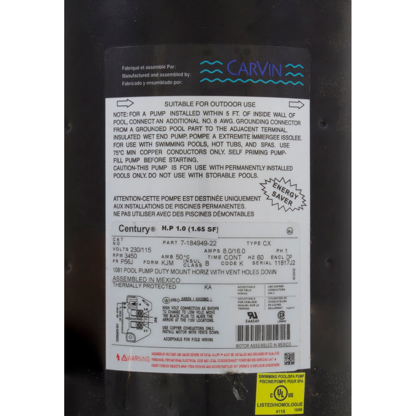 Pump, Carvin Magnum Force, 1.0hp, 115/230v, 1-spd, Full, EE