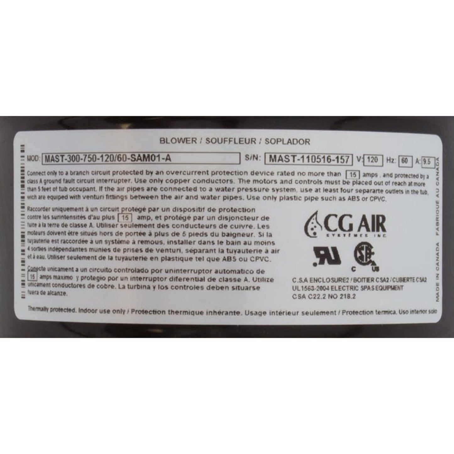 Soplador, CG Air Millenium, 115 V, 9,5 A, con calentador, cableado, AS