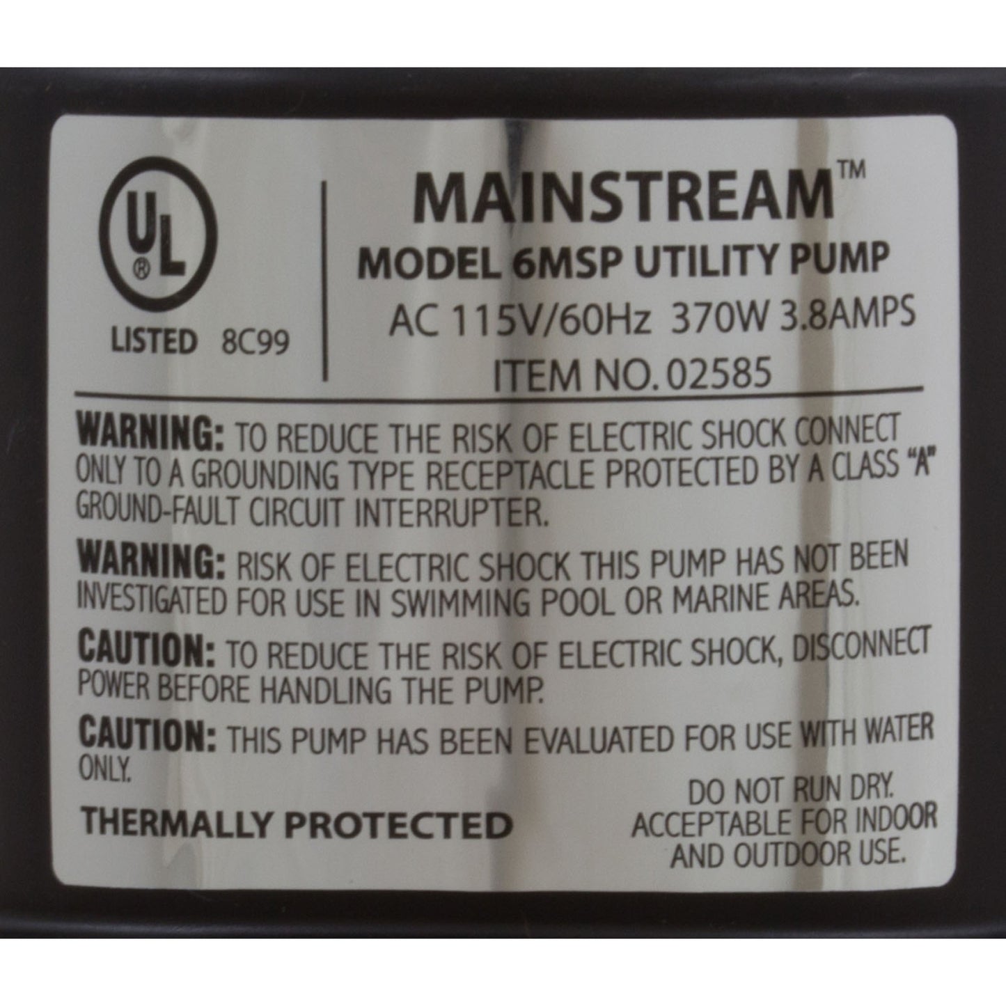 Pump, Submersible, Danner ProLine 6MSP, 1400GPH, 370W, 25' Cord