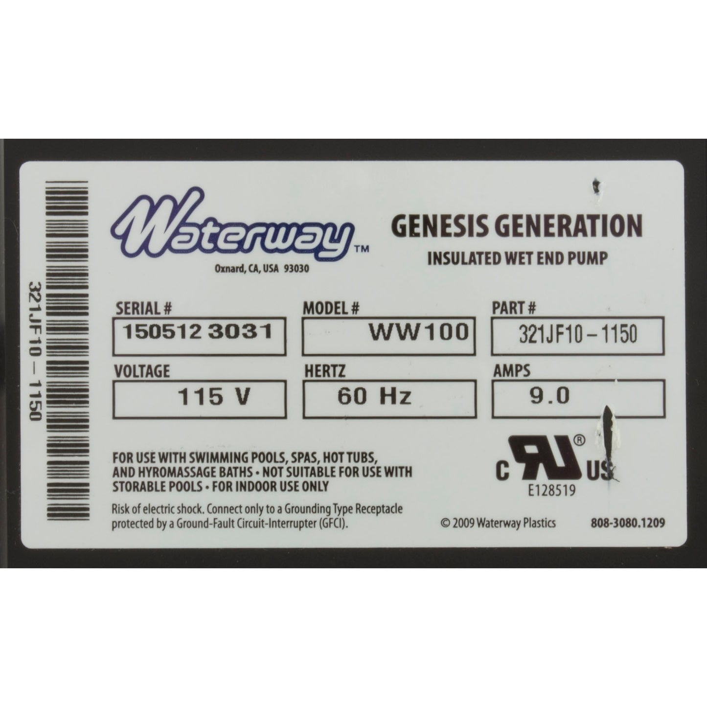 Pump, Bath, Waterway Genesis, 9.0A, 115v, 1-1/2", OEM, AS