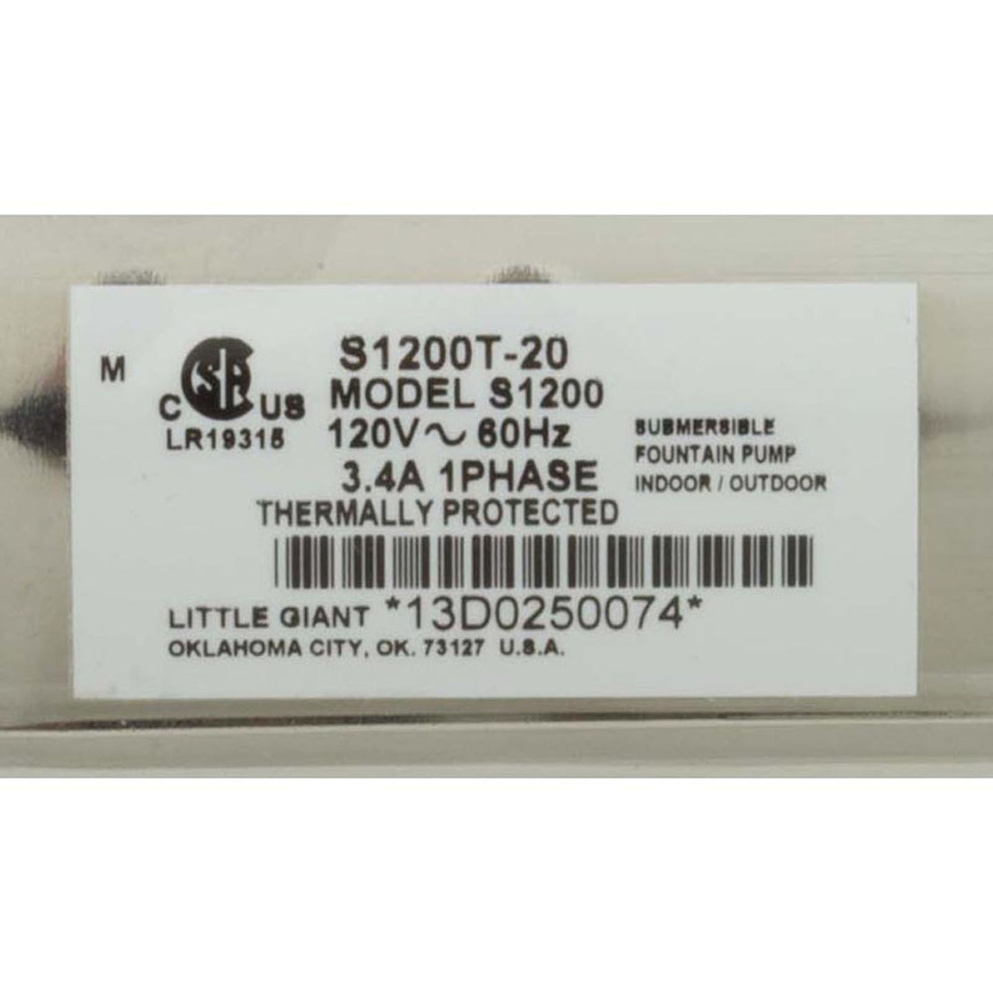 Pompe, Circ, Calvert S1200T, 115 V, 3/4" x 1/2", cordon de 20 pieds, OEM