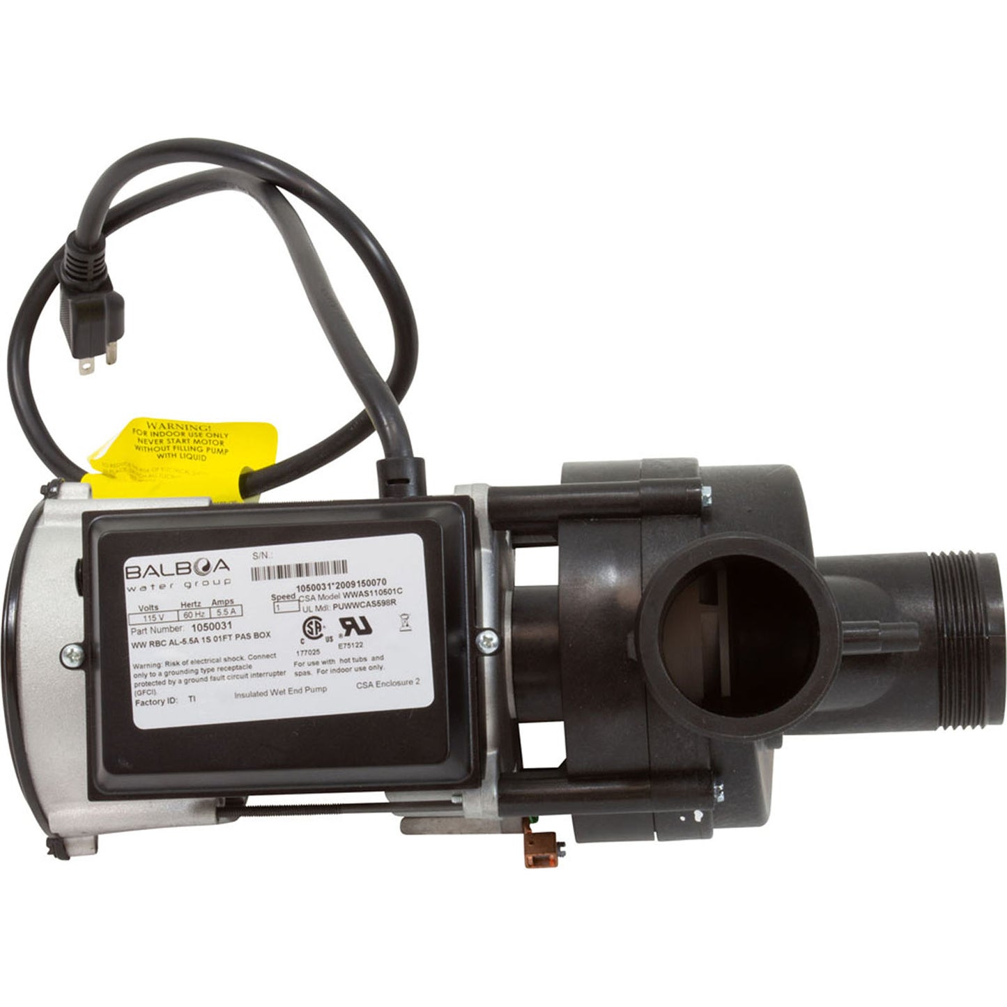 Pump, Bath, BWG Vico WOW, 5.5A, 115V, w/Air Switch & Cord, OEM