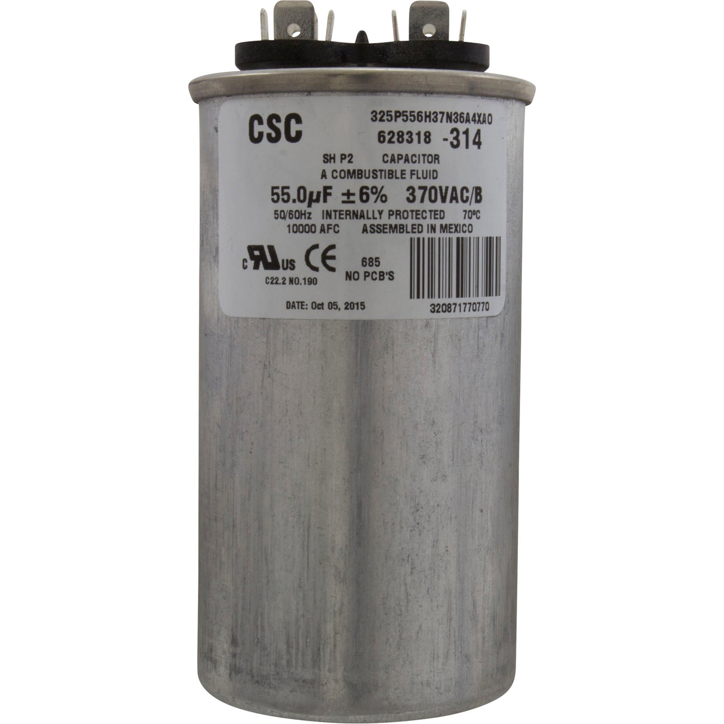 Run Capacitor, 55 MFD, 370v
