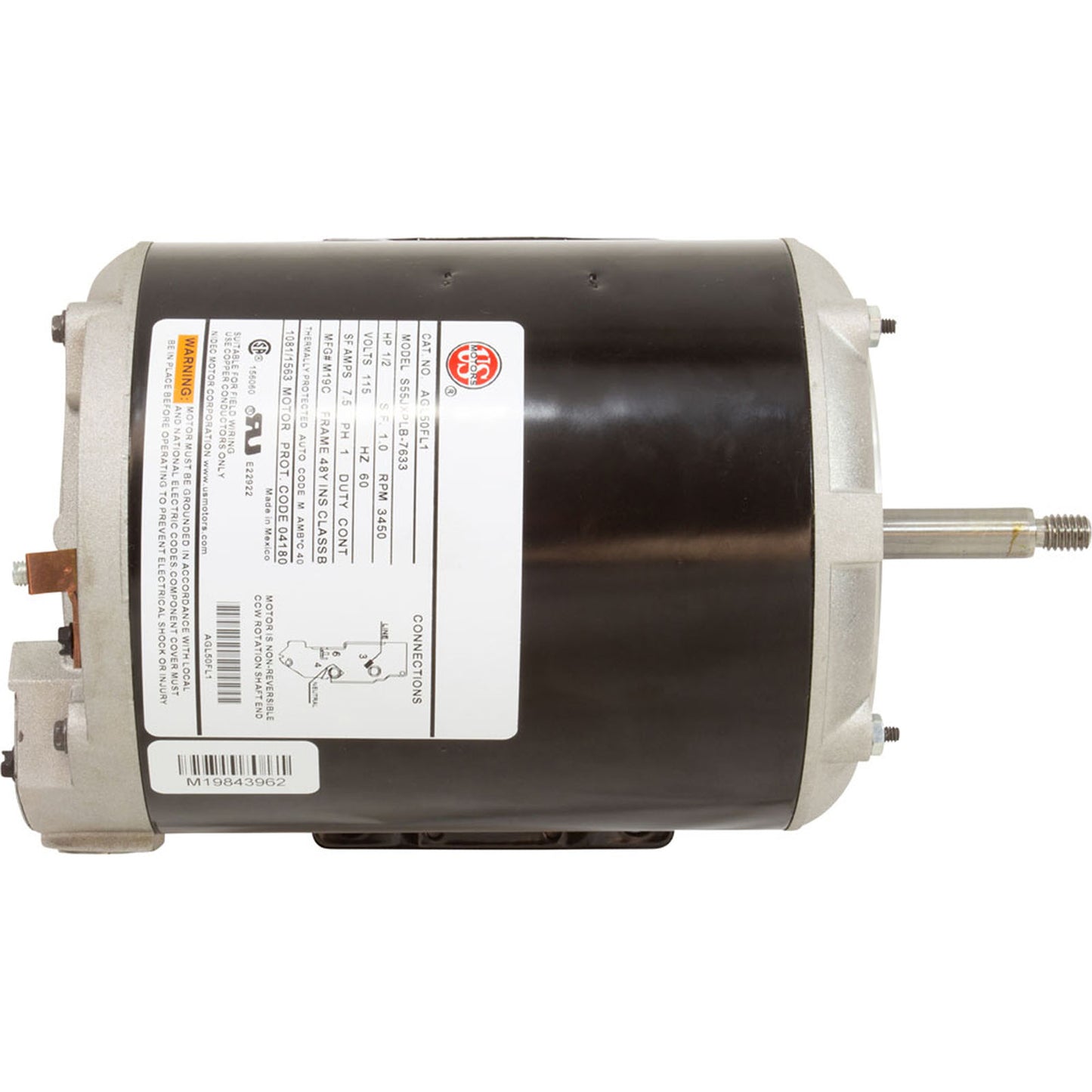 Motor, Nidec/US Motor, 0.5hp, 115v, 1-Speed, 48Y Frame