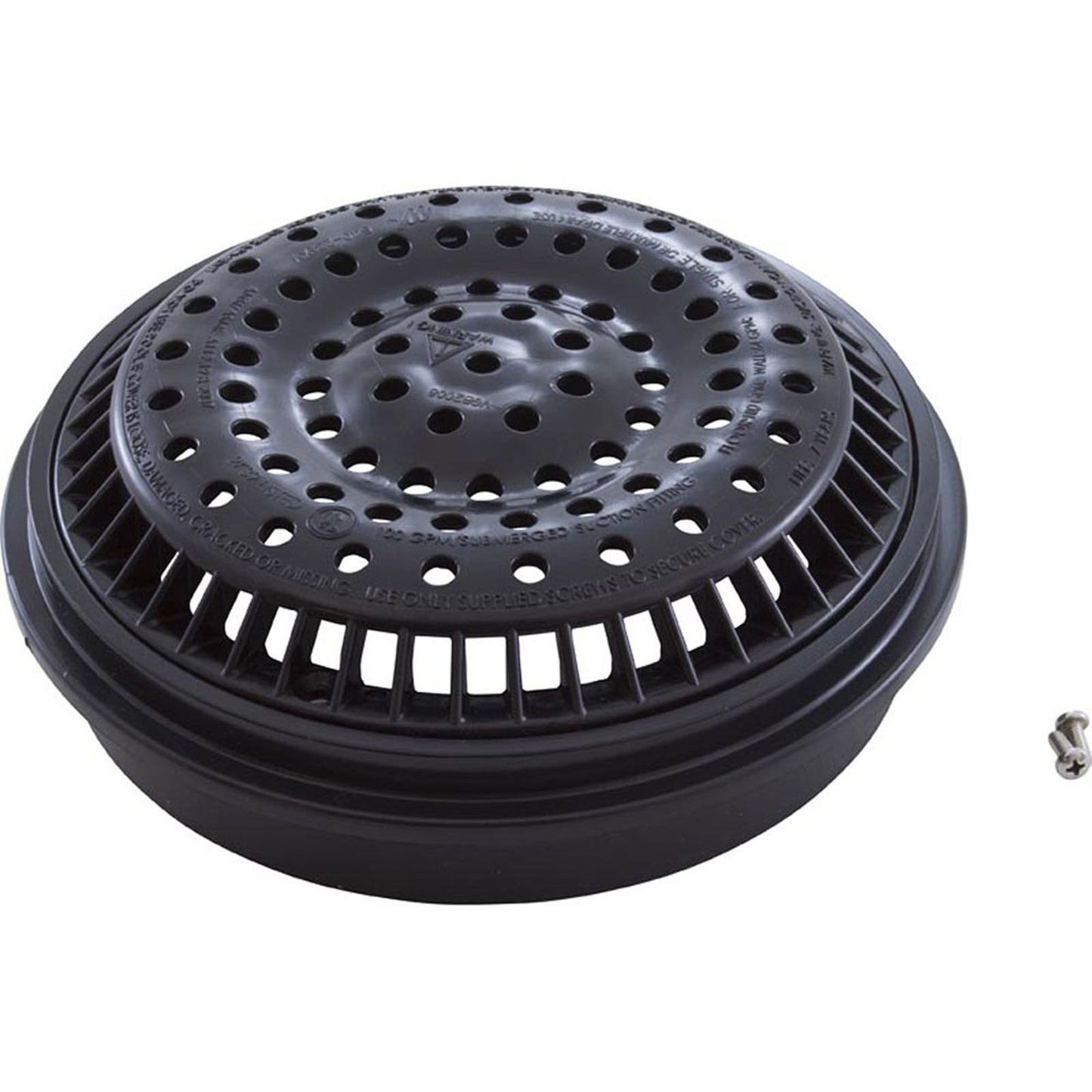 Main Drain Grate, WW Anti Vortex, 8" Rnd, w/Long Collar, Blk