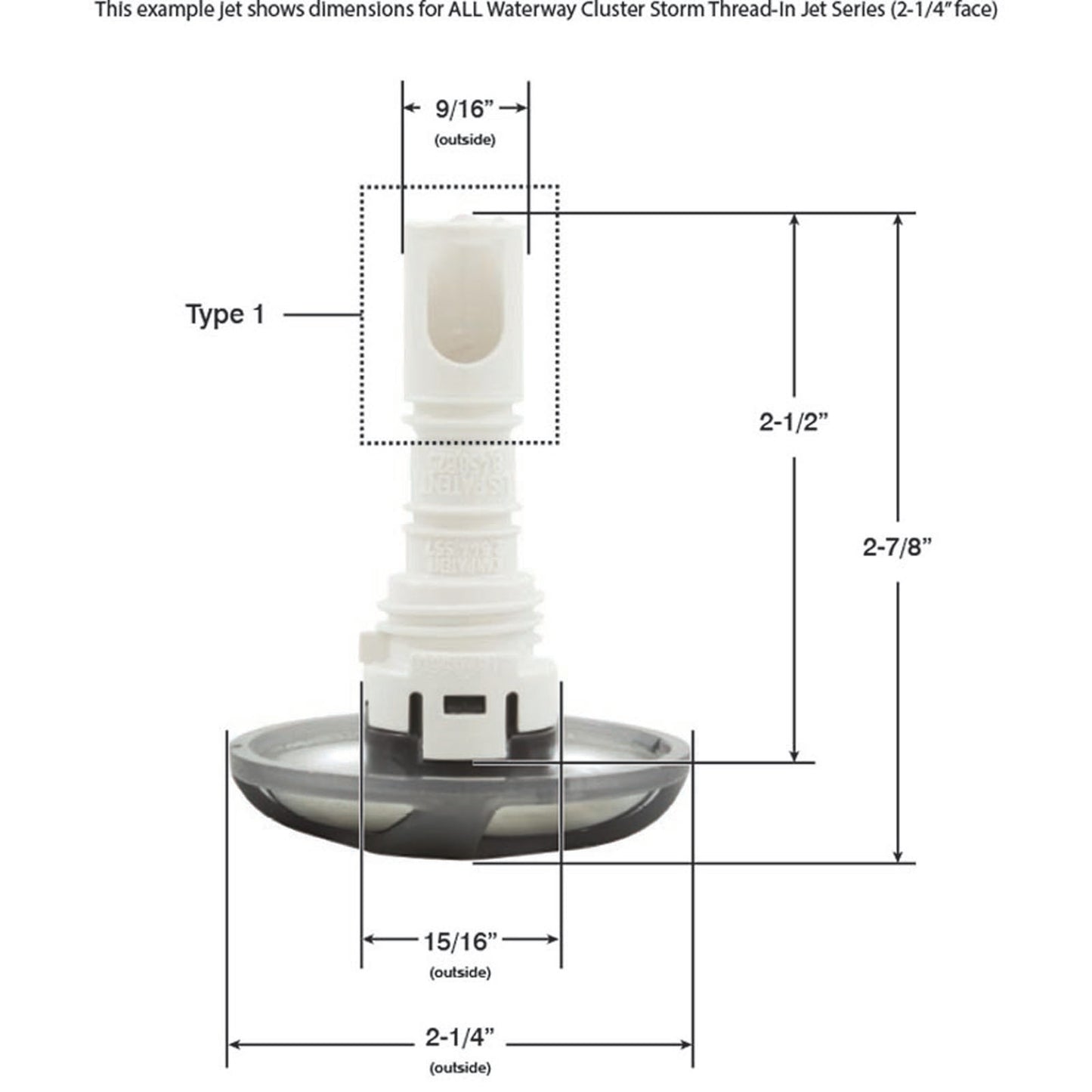 Jet Intl, WW Cluster Storm, Swirl, 2-1/4"fd, Dir, SS/Blk, Thd