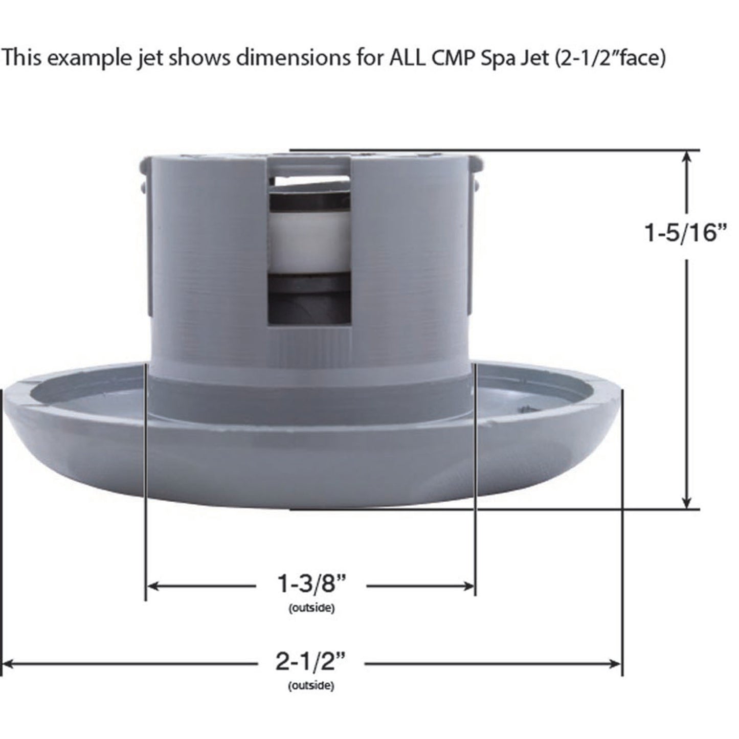 Jet Intl, CMP Spa, 2-1/2" fd, roto, escala lisa, blanco