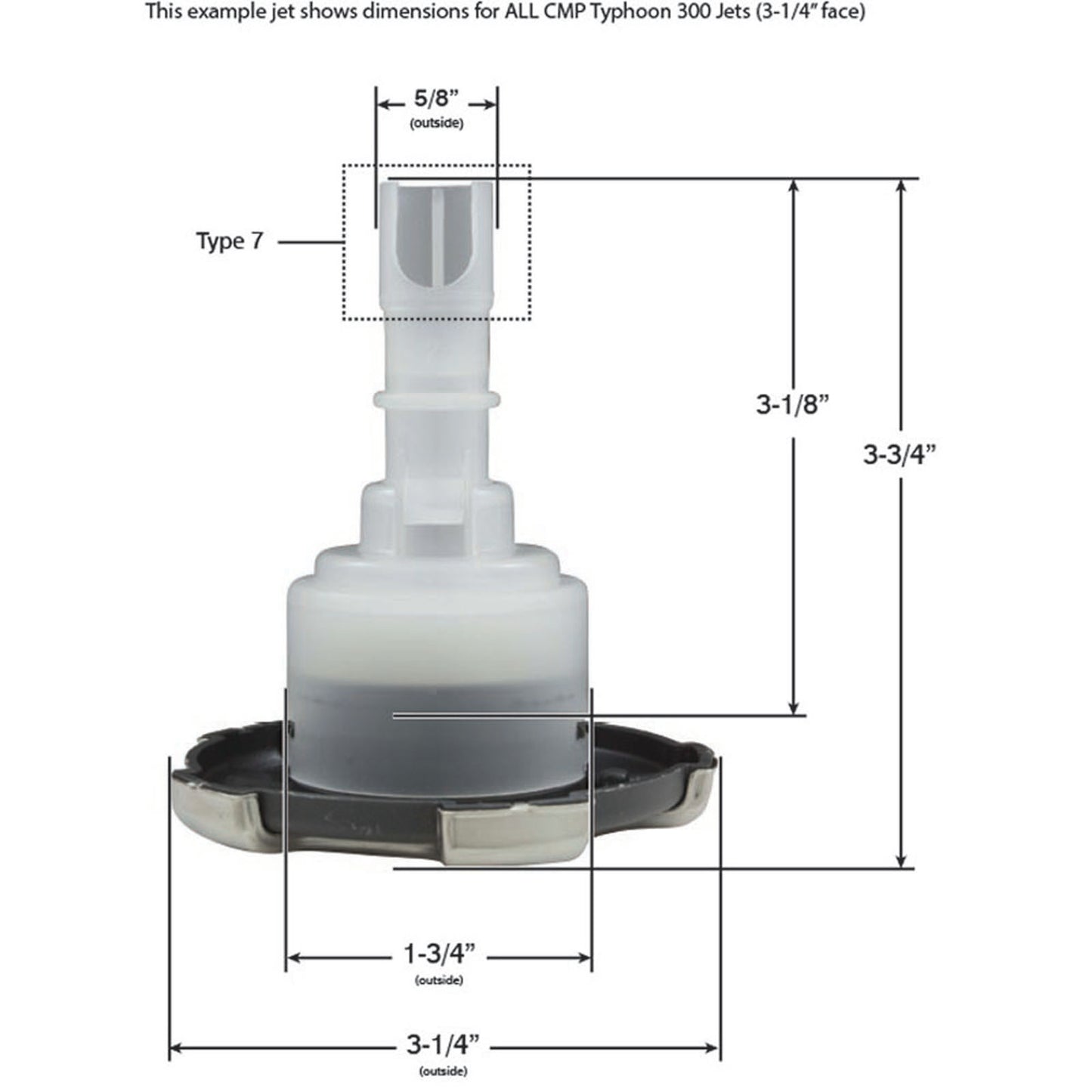 Jet Intl, CMP Typhoon 300, 3-1/4"fd, Dir, Crown, Dk Gry/SS