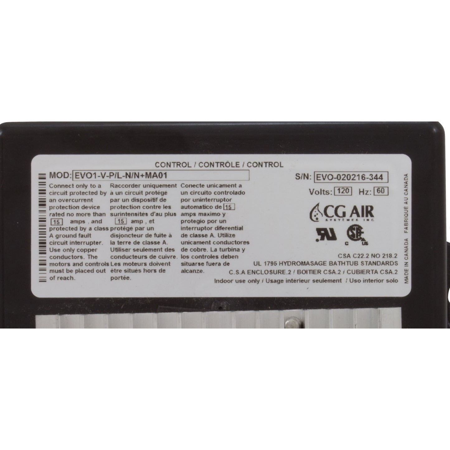 Bath Control, CG Air, EVO, 115v/230v 60Hz, 230v 50Hz