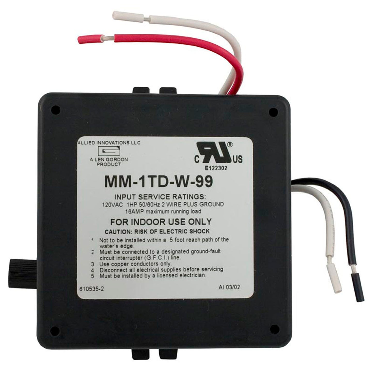 Bath Control, Len Gordon MM, 115v, On/Off w/Delay, Wall Mount