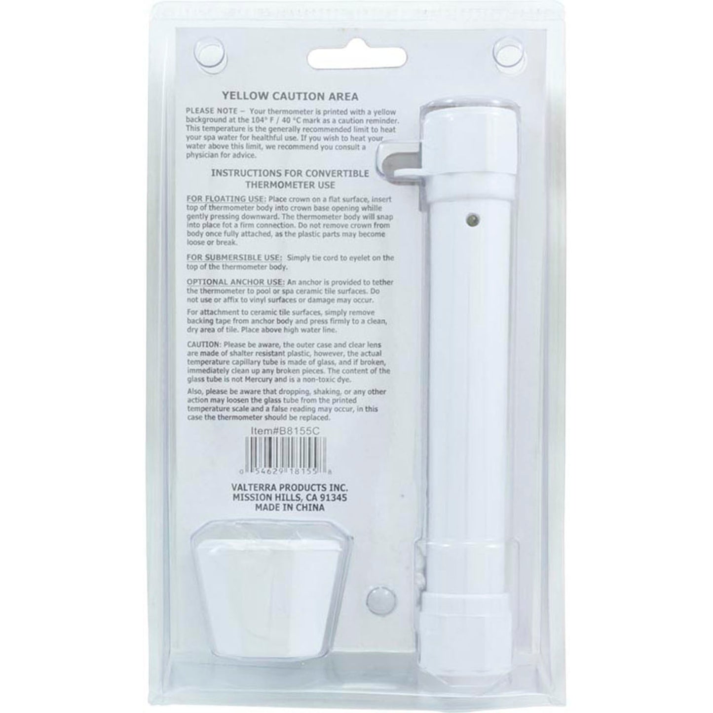 Thermometer, Floating, Submersable, with cord