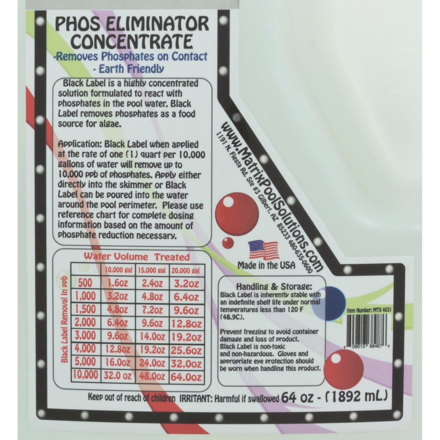 Éliminateur de phosphate, Matrix Black Label, mesurable, 64 oz