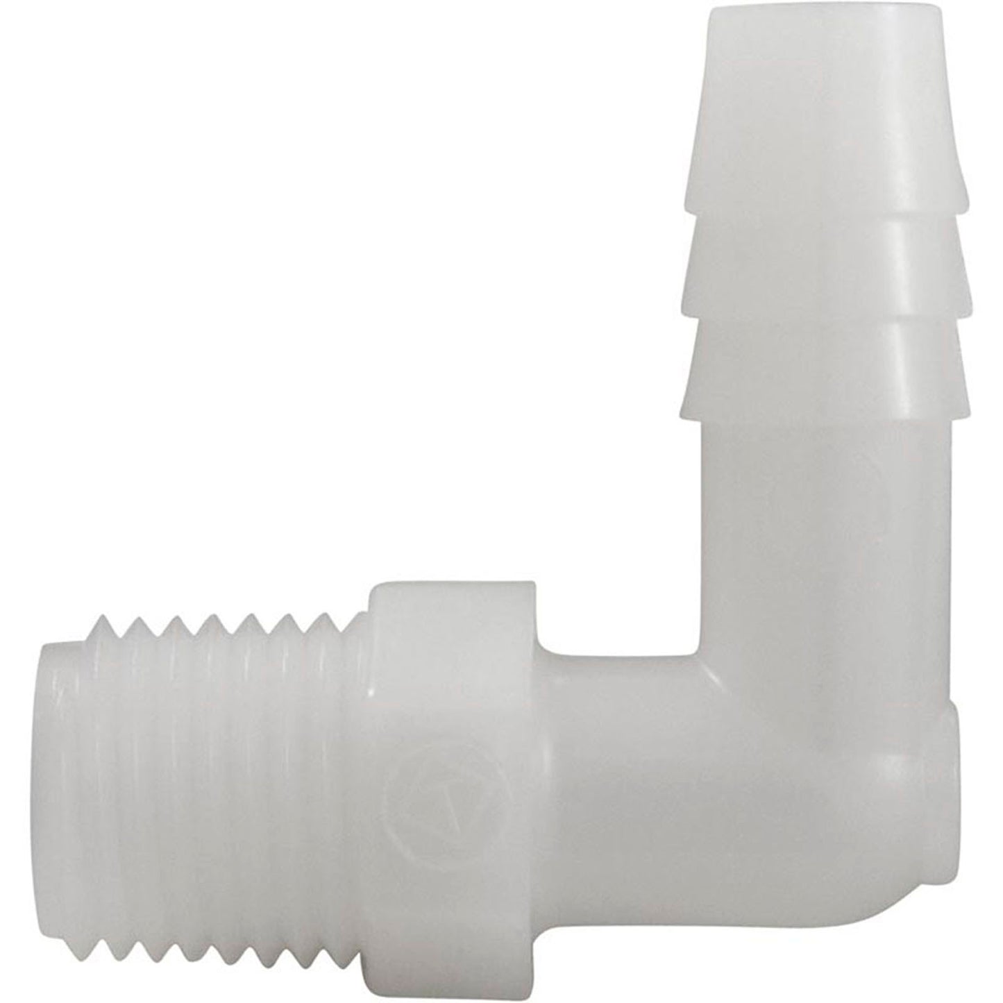 Barb Adapter, 3/8"b x 1/4"mpt, 90 Degree, Nylon