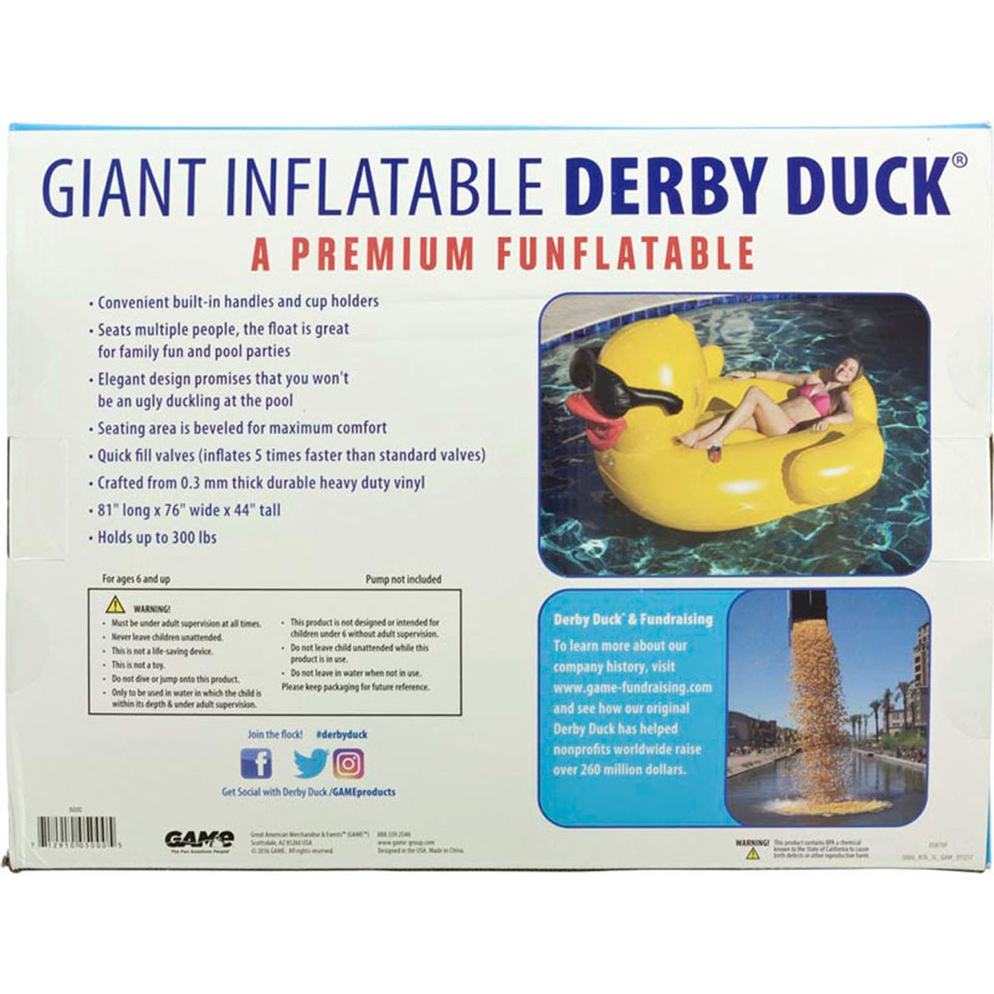Pool Inflatable, GAME Giant Inflatable Derby Duck