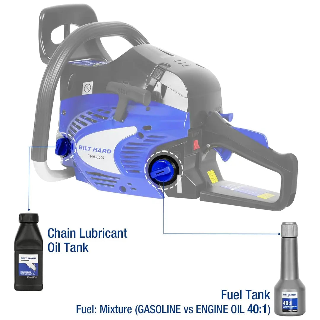 BILT HARD 18" Gas Chainsaw, 46cc 2-Cycle Engine with Auto Oiler – Powerful Wood Cutting Tool