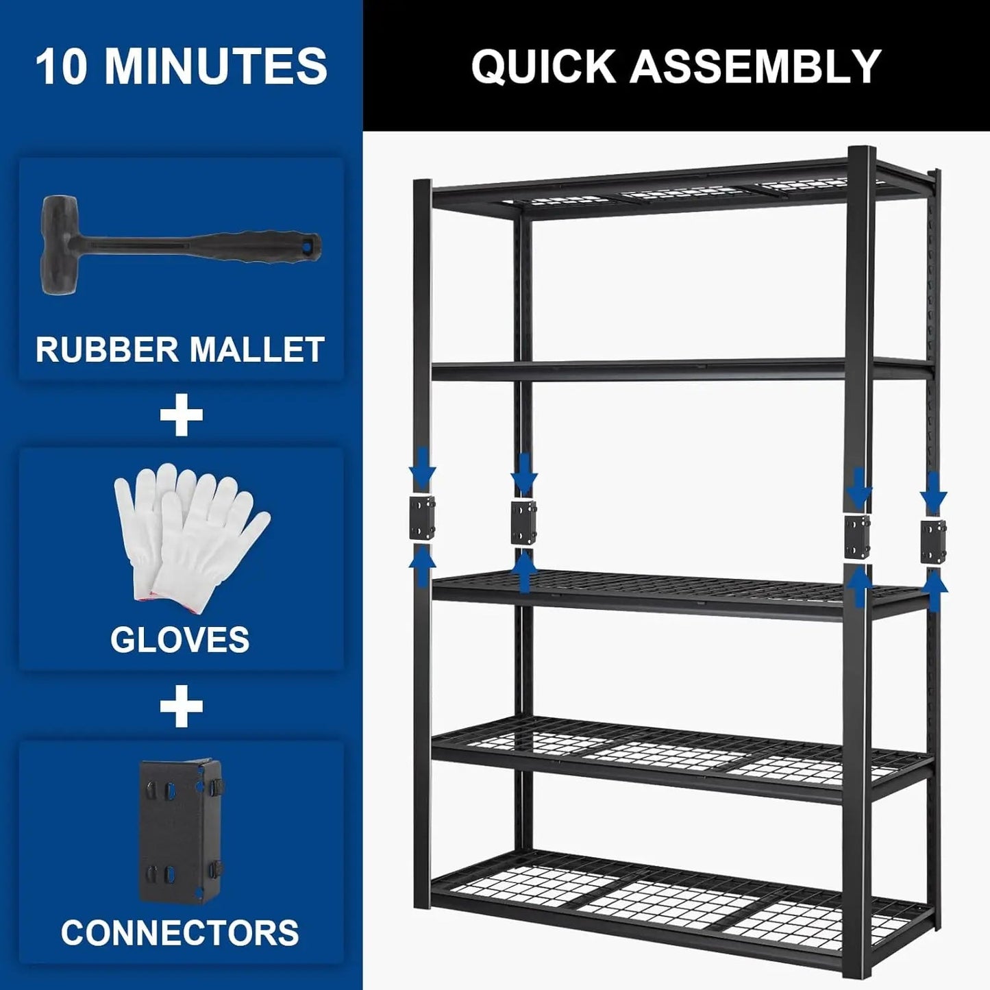 BILT HARD 48" W Garage Shelving 2500 LBS, 72" H x 18" D Storage Shelves, Heavy Duty 5-Tier Metal Shelving Units with Adjustable Shelf, Steel Wire Utility Shelving