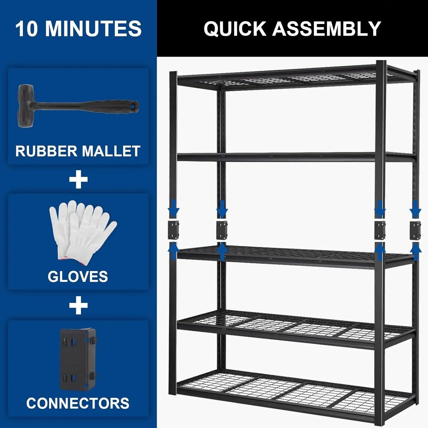 BILT HARD 60" W x 24" D Garage Shelving 3300 LBS, 72" H Storage Shelves, Heavy Duty 5-Tier Metal Shelving Units with Adjustable Shelf, Steel Wire Utility Shelving