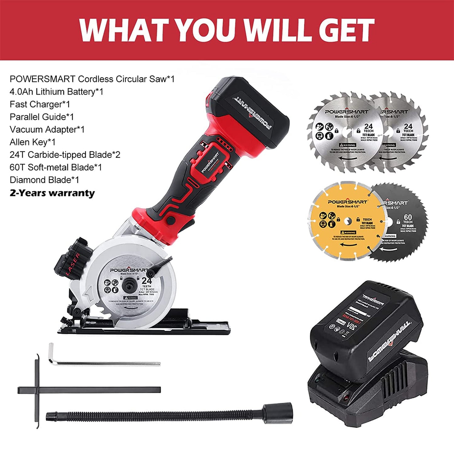 20V Mini Circular Saw Cordless with 4.0Ah Battery and Charger PS76138A