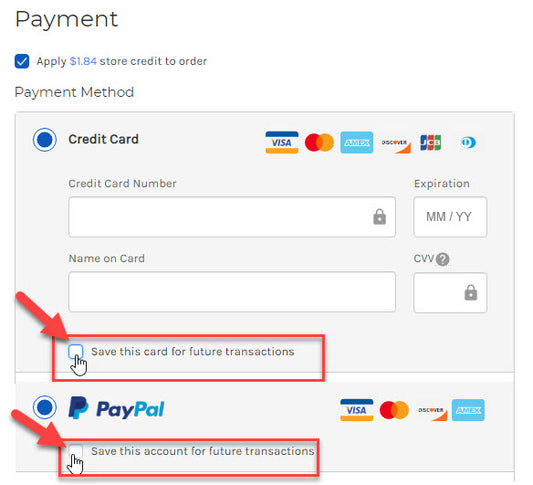 Save Credit Card or Paypal Account for Future Transactions